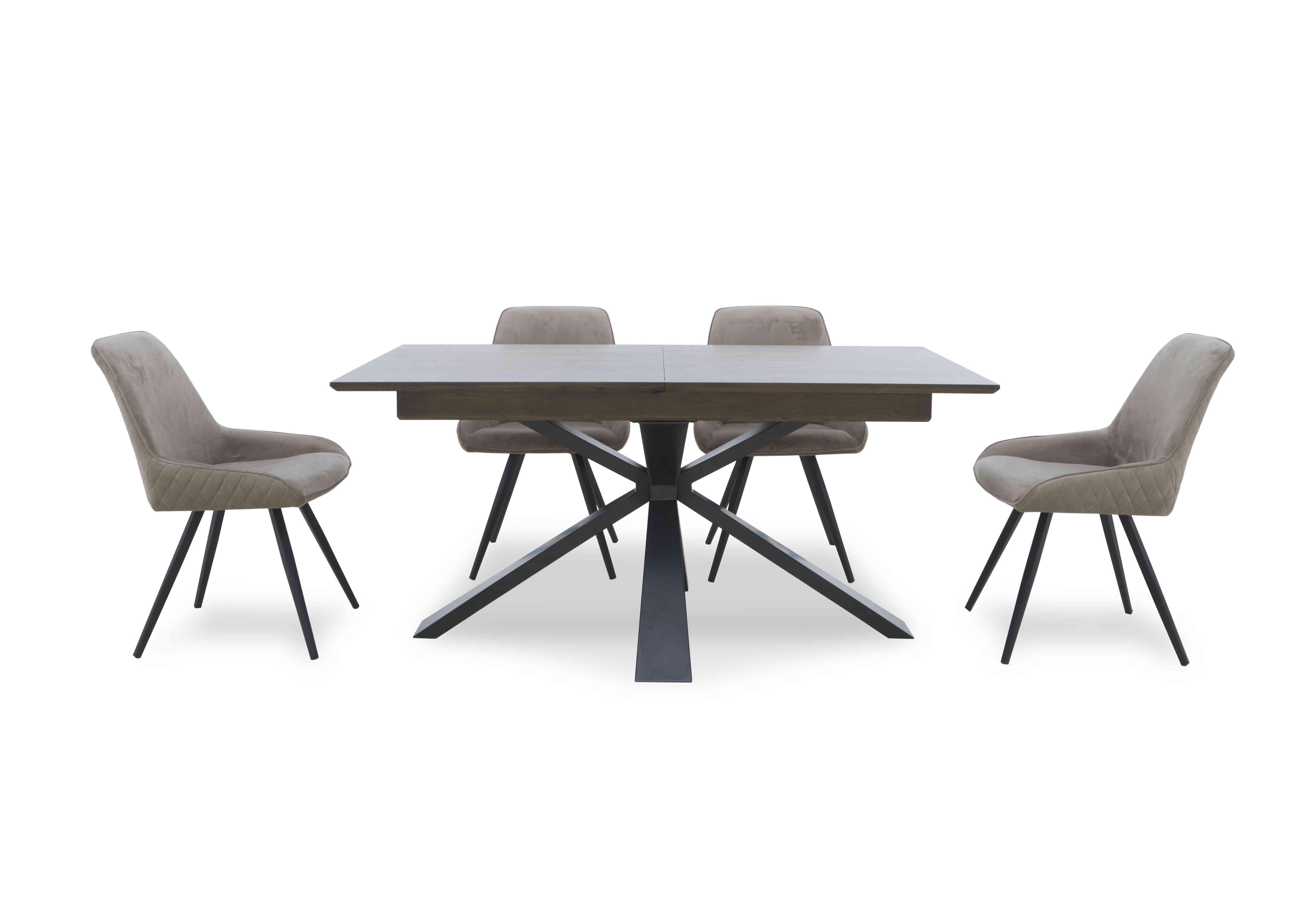 Saigon Extending Table with Metal Base and 4 Velvet Dining Chairs in Taupe Velvet on Furniture Village