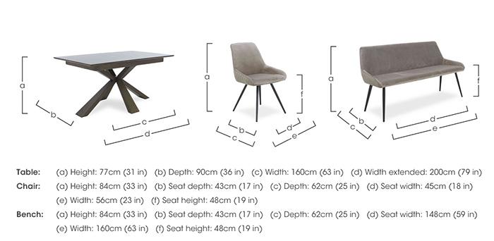 Saigon Extending Table with Wooden Base and 3 Velvet Dining Chairs and a Dining Bench in  on Furniture Village