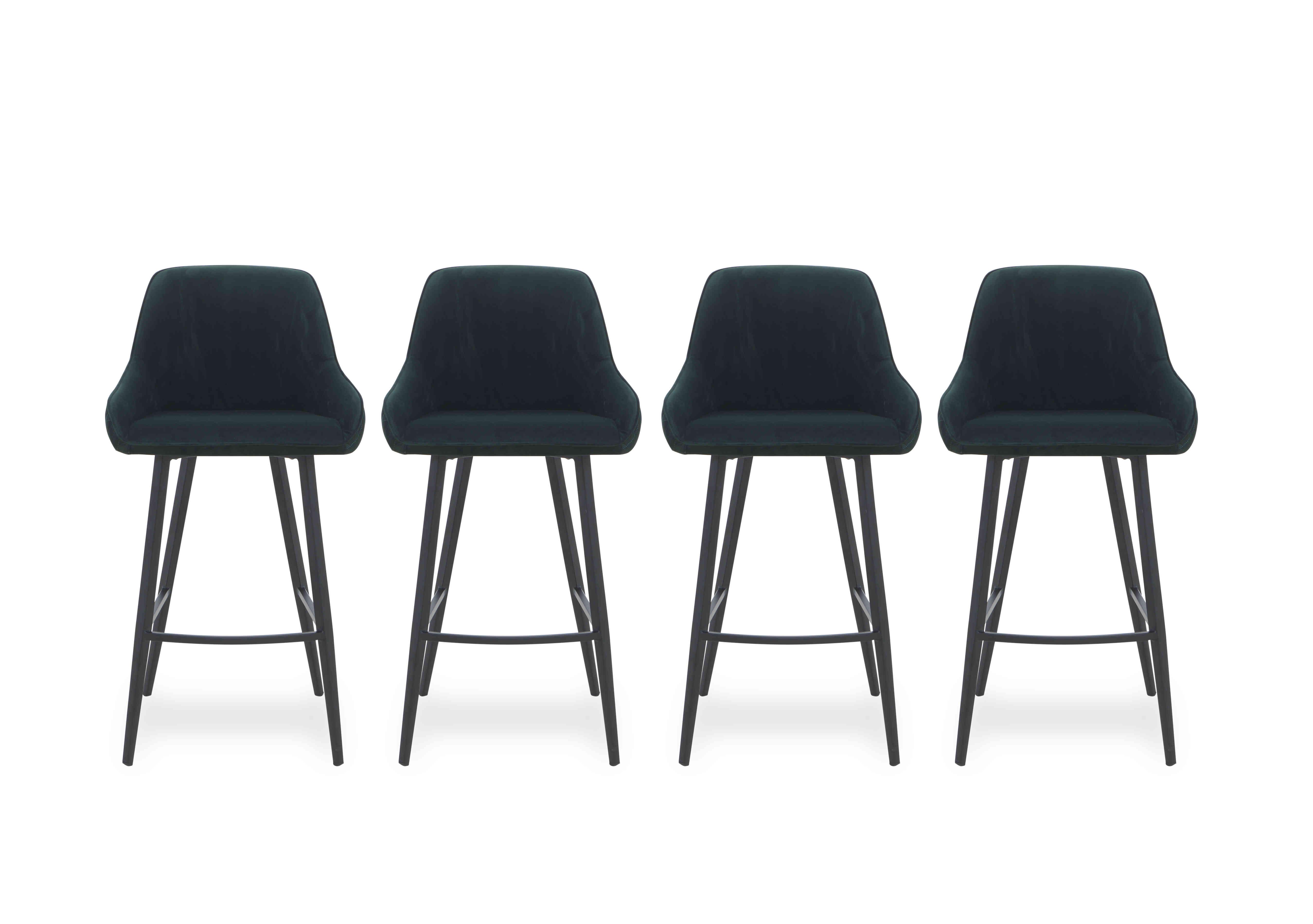 Saigon Set of 4 Velvet Bar Stools in Forest Green Velvet on Furniture Village