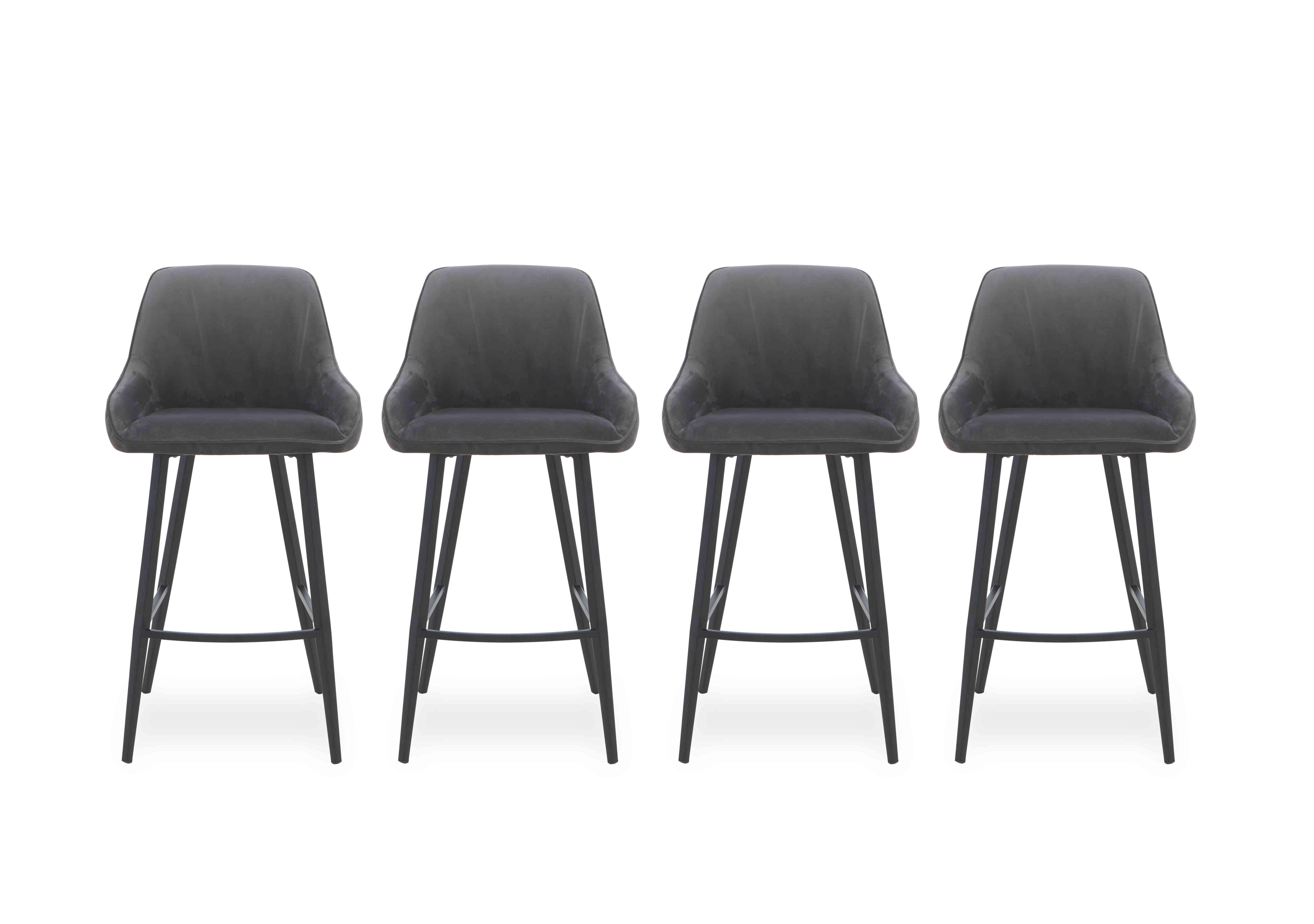 Saigon Set of 4 Velvet Bar Stools in Granite Grey Velvet on Furniture Village