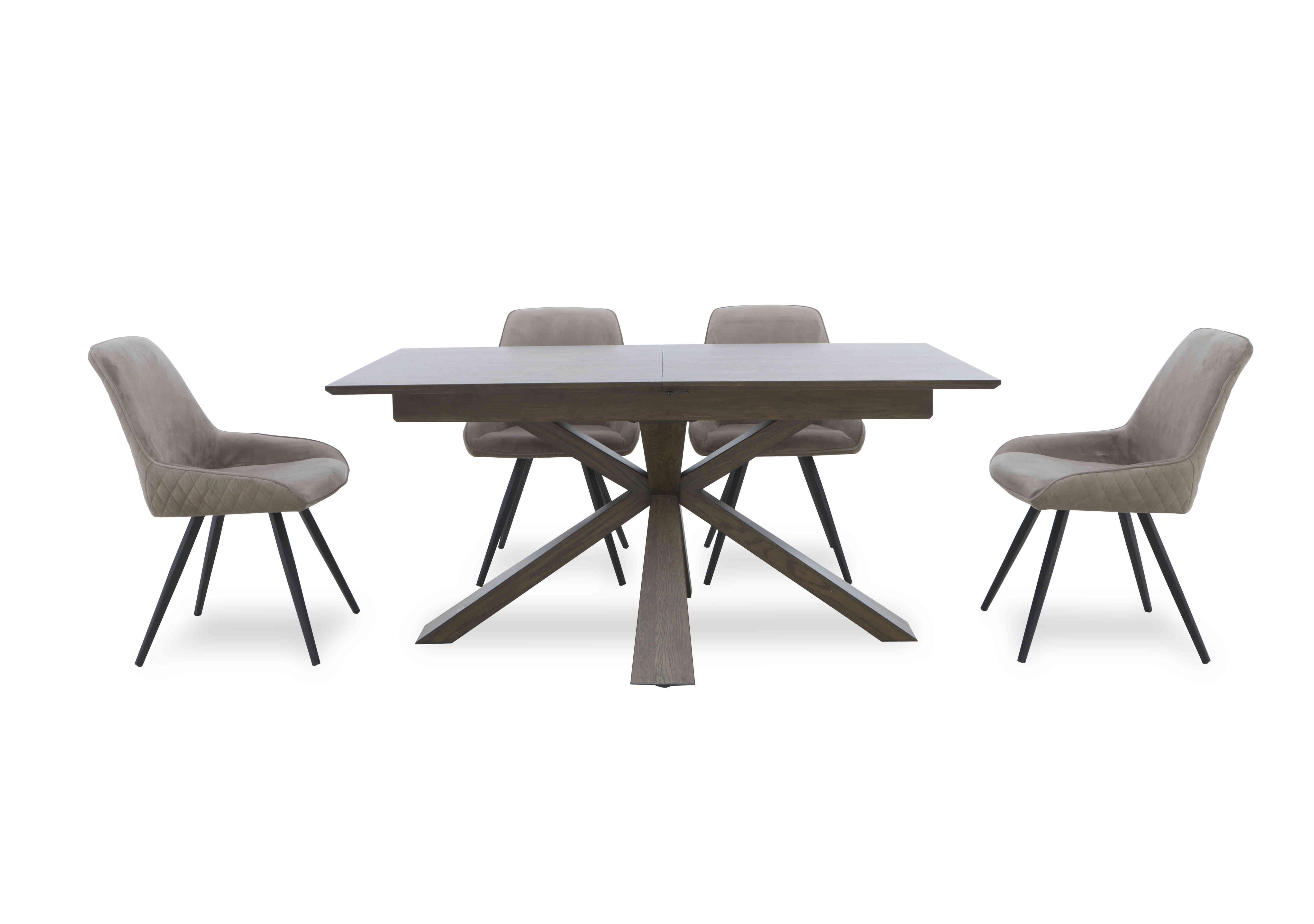 Saigon Extending Table with Wooden Base and 4 Velvet Dining Chairs in Taupe Velvet on Furniture Village