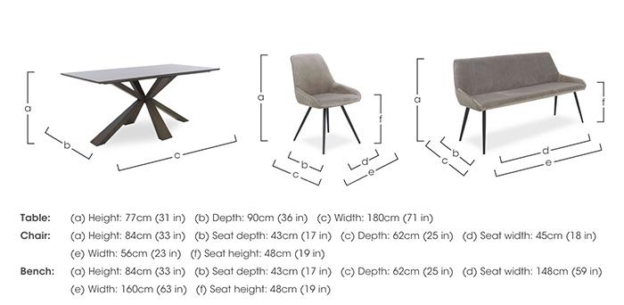 Saigon Fixed Table with Wooden Base and 3 Velvet Dining Chairs and a Dining Bench in  on Furniture Village