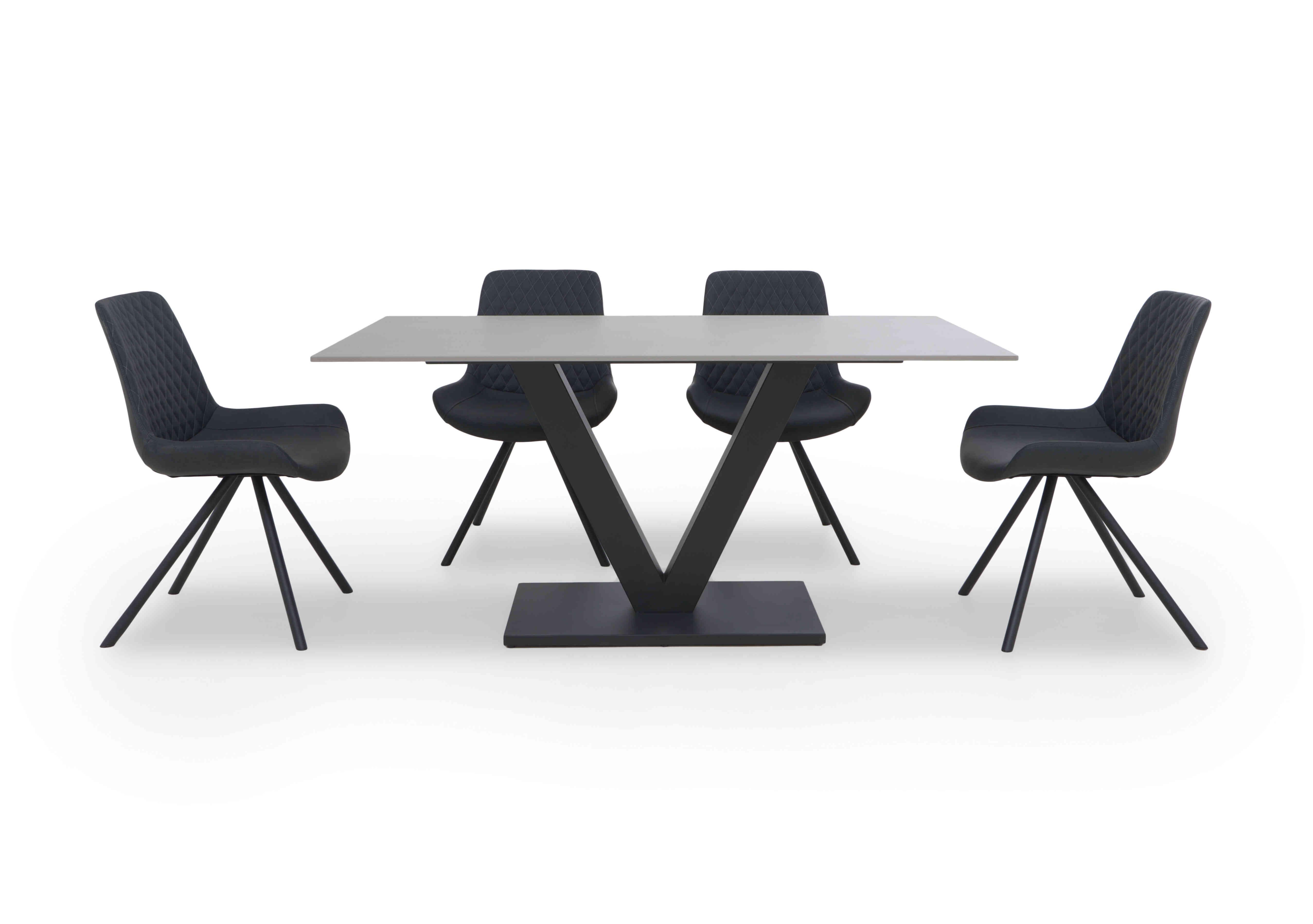 Ion Fixed Dining Table with 4 Faux Leather Dining Chairs in Dark Grey on Furniture Village
