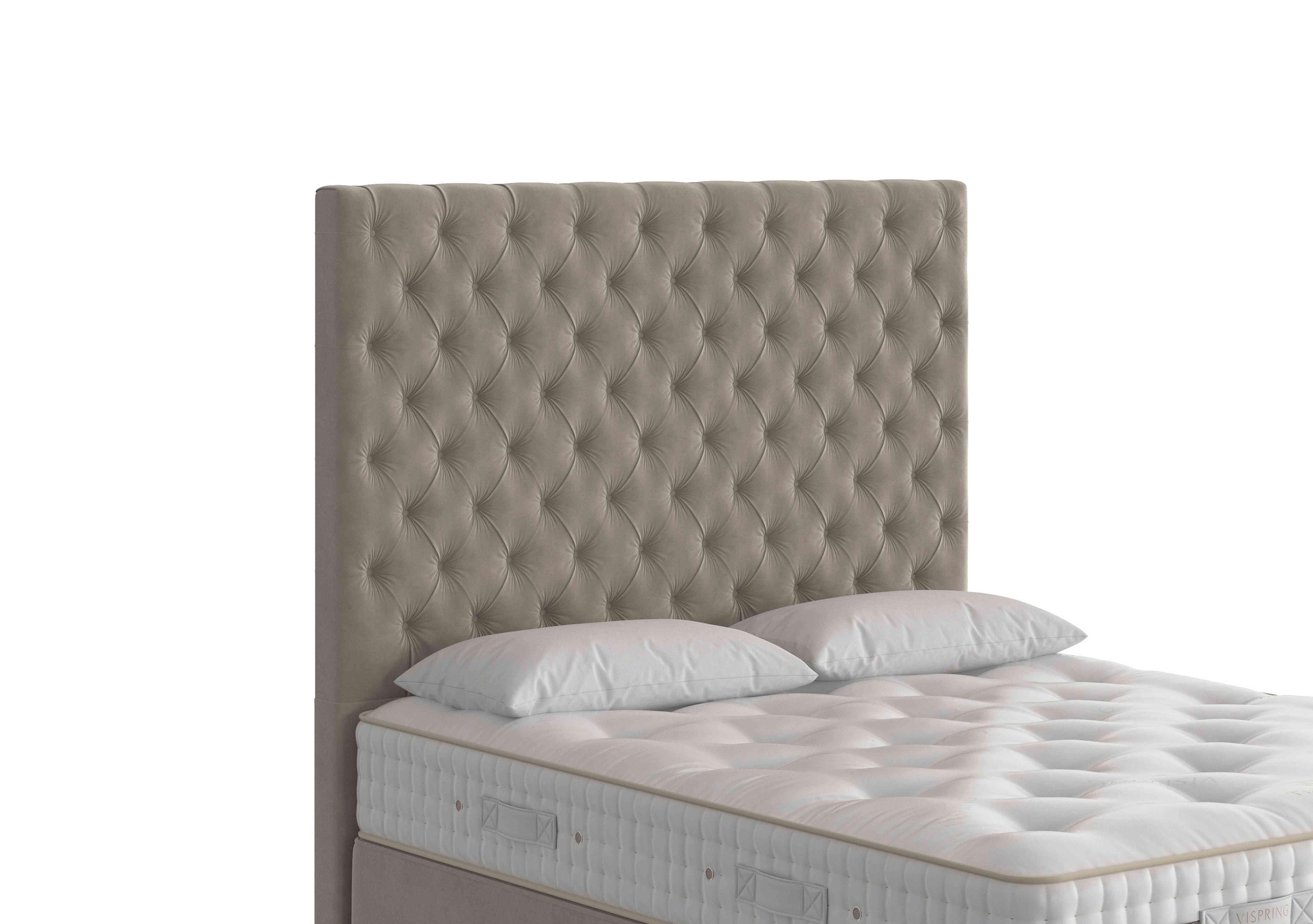 Aldo Floor Standing Headboard in Tick-4016 Plush Velv Ii Platin on Furniture Village