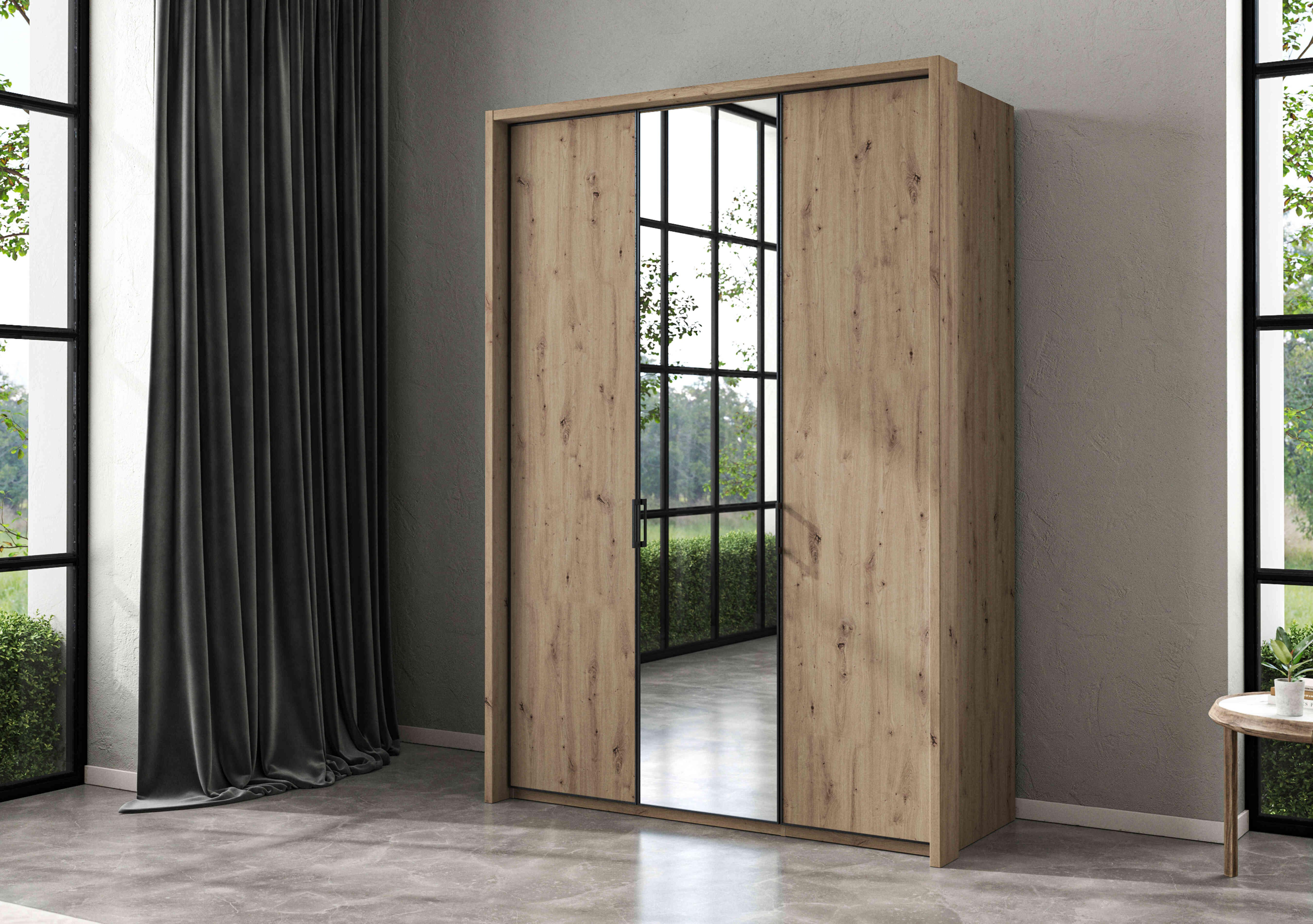 Dallas 157cm 3 Door Hinged Wardrobe with Mirror Door in  on Furniture Village