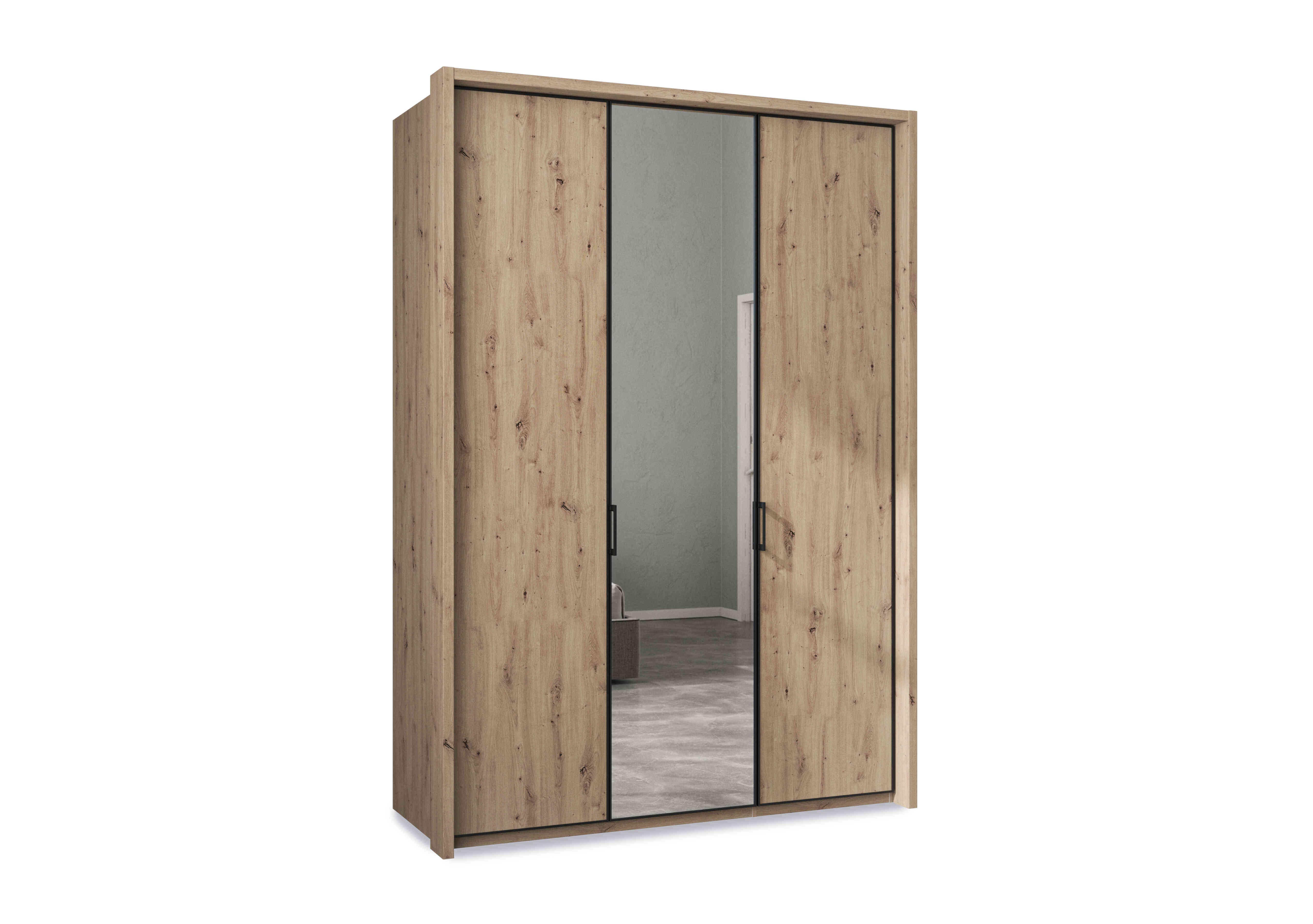 Dallas 157cm 3 Door Hinged Wardrobe with Mirror Door in Bianco Oak on Furniture Village