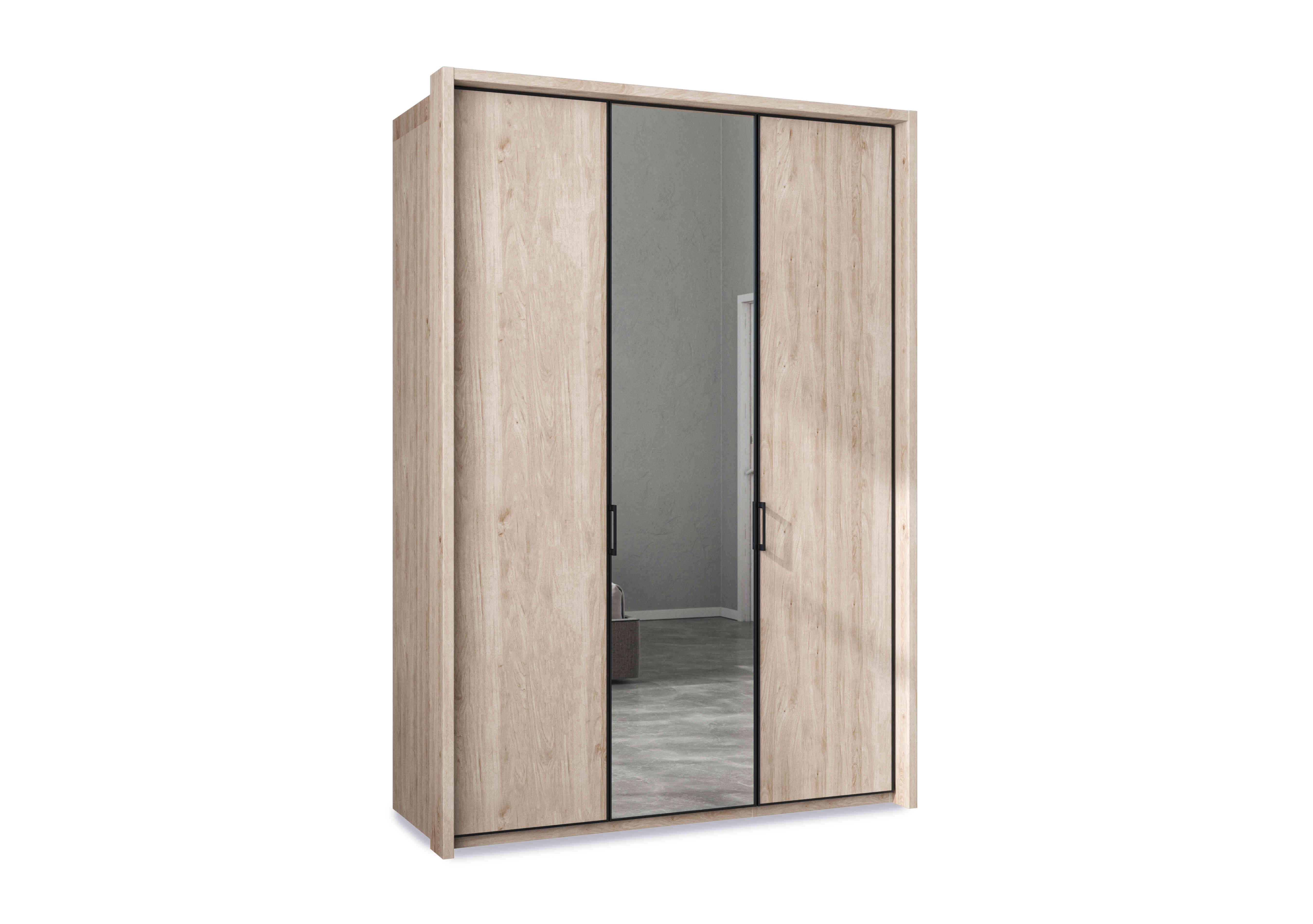 Dallas 157cm 3 Door Hinged Wardrobe with Mirror Door in Holm Oak on Furniture Village