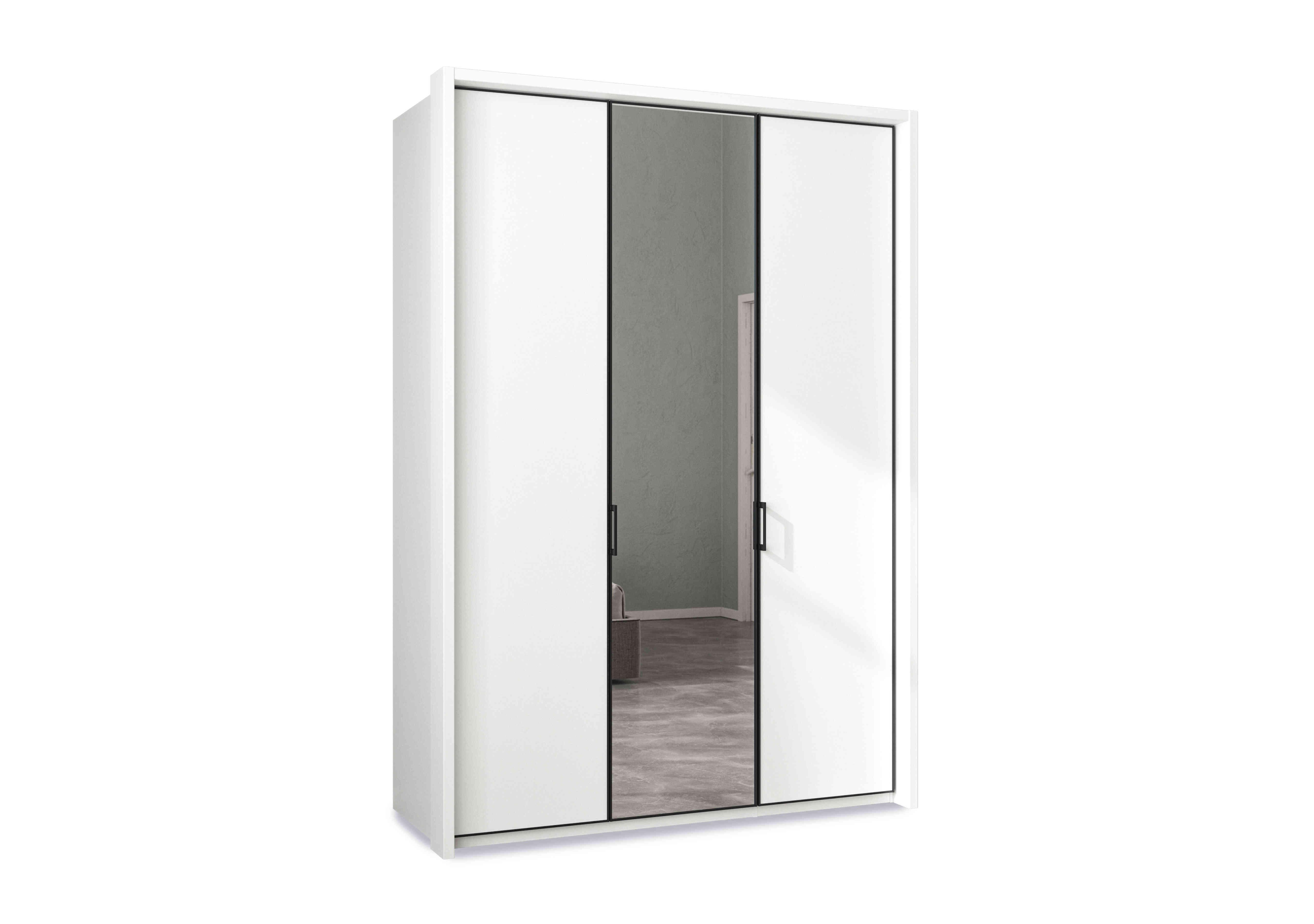 Dallas 157cm 3 Door Hinged Wardrobe with Mirror Door in Matt White on Furniture Village