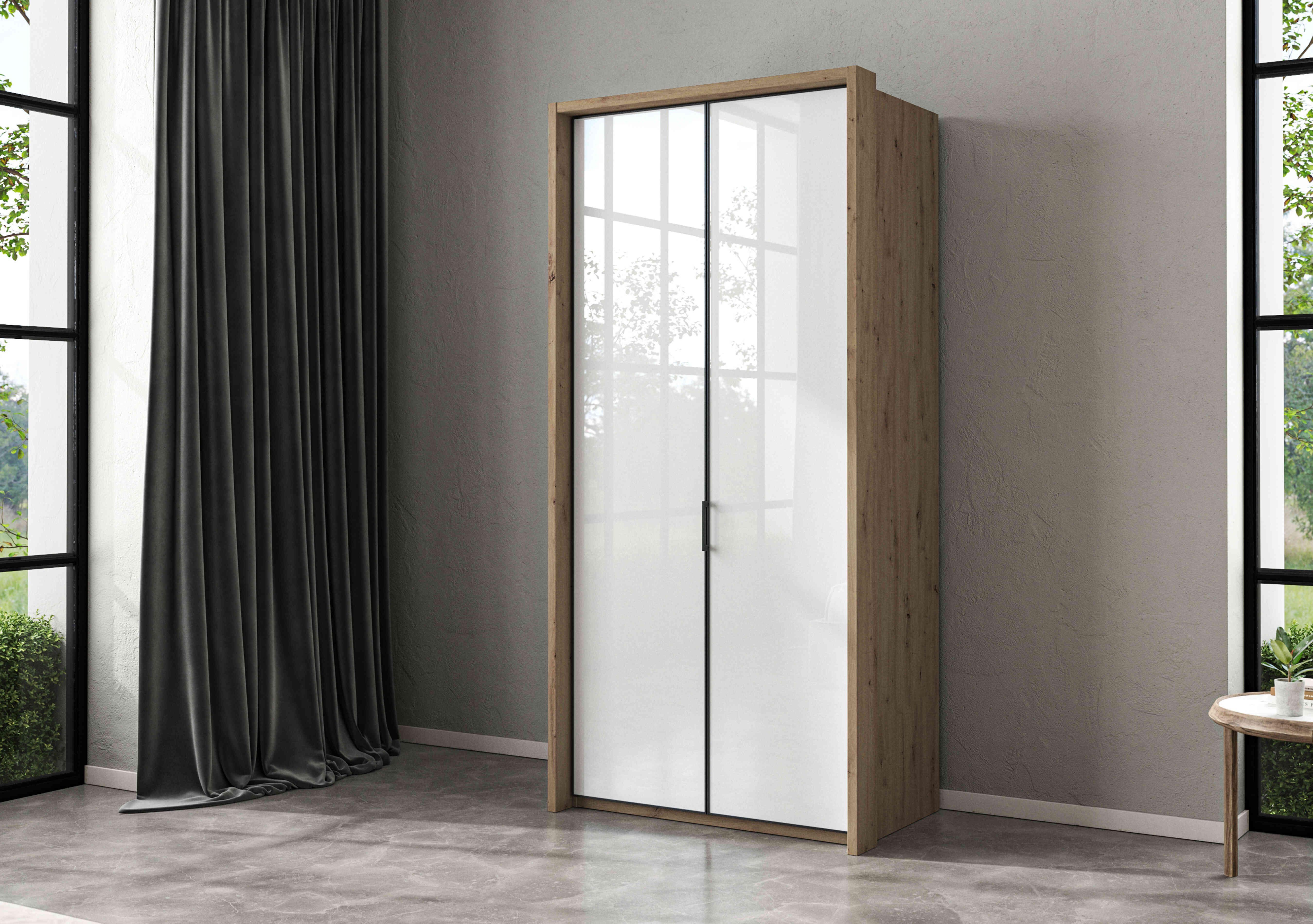 Dallas 107cm 2 Door Hinged Glass Wardrobe in  on Furniture Village