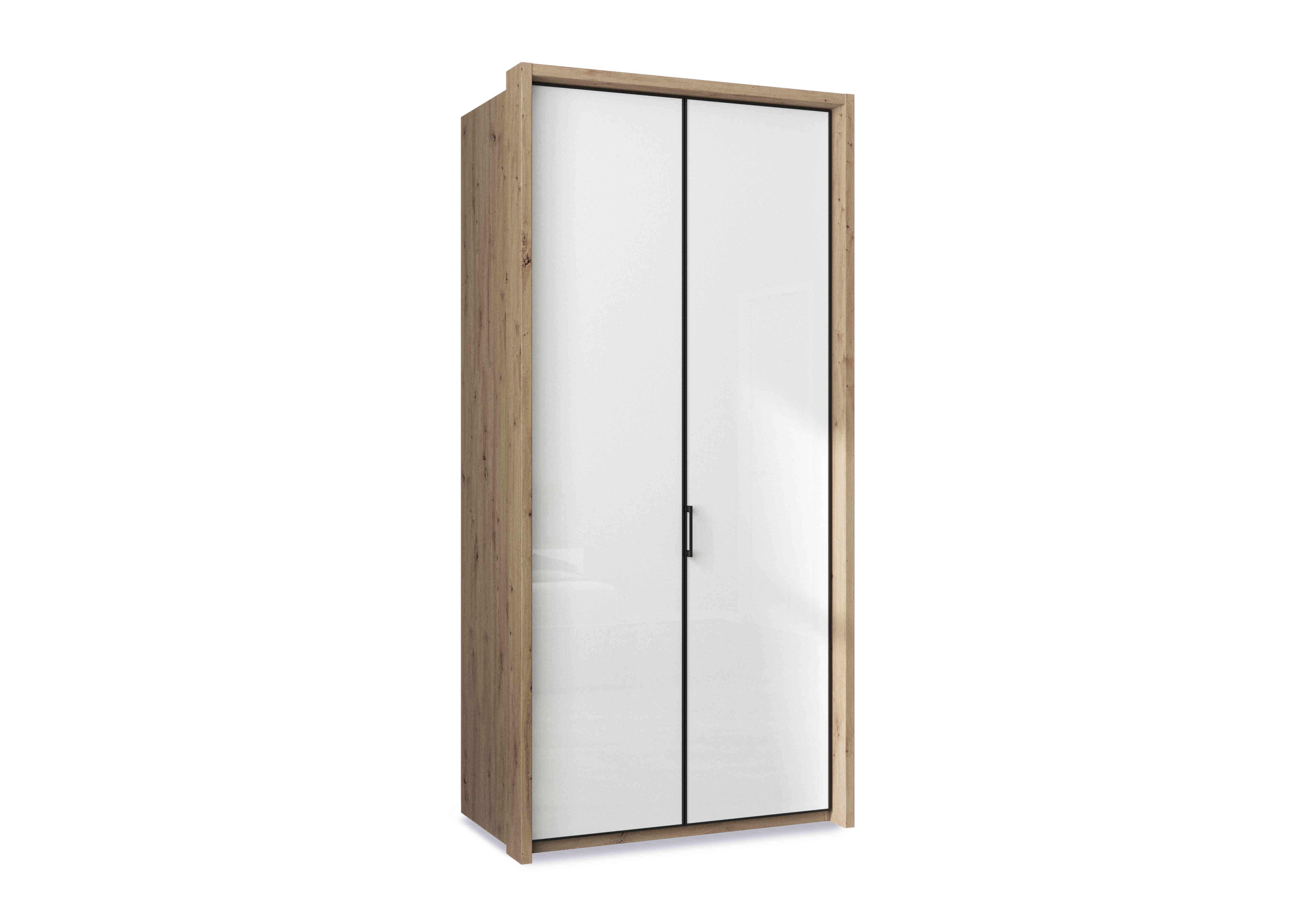 Dallas 107cm 2 Door Hinged Glass Wardrobe in Bianco Oak And White on Furniture Village