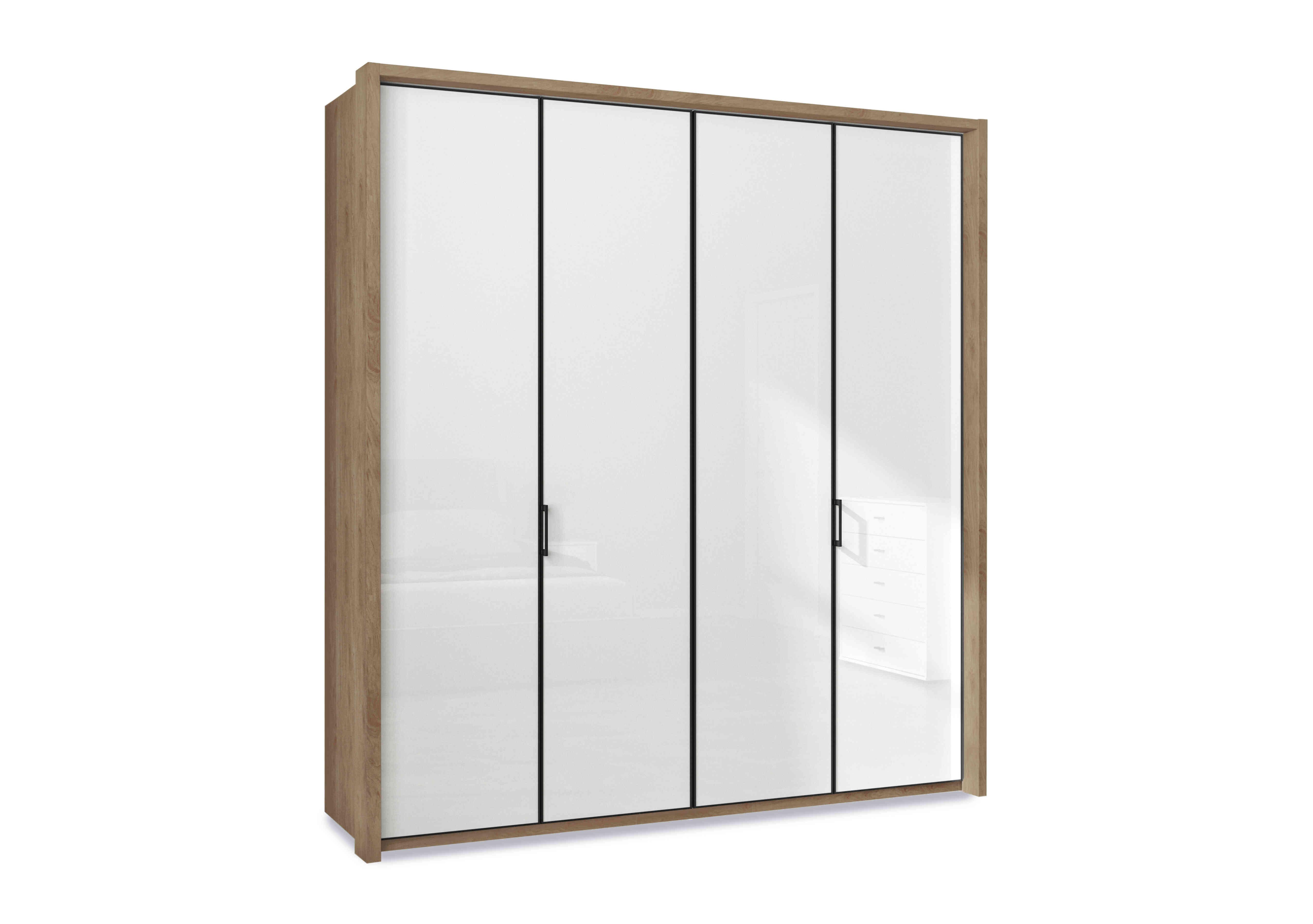 Dallas 207cm 4 Door Hinged Glass Wardrobe in Bianco Oak And White on Furniture Village