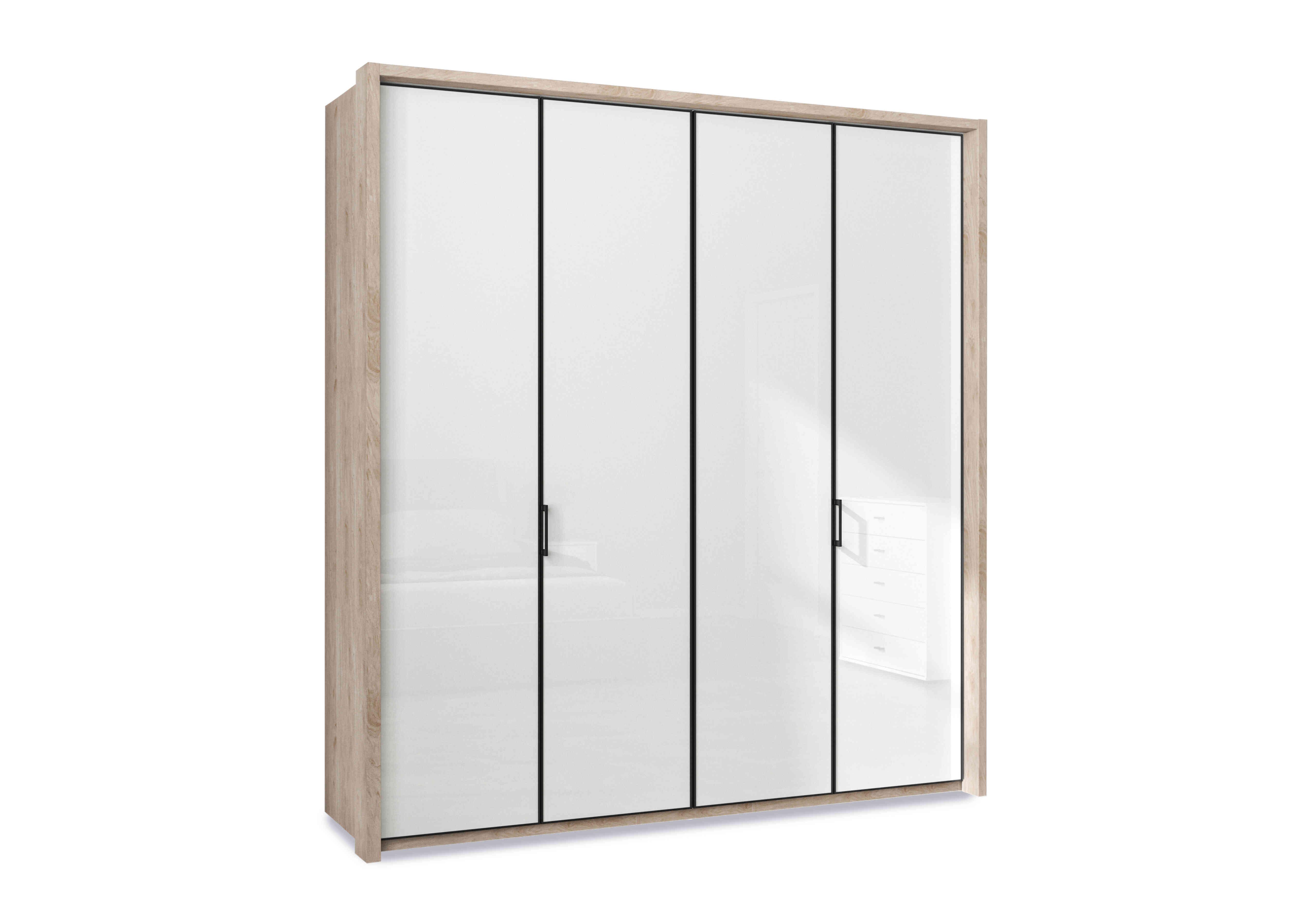 Dallas 207cm 4 Door Hinged Glass Wardrobe in Holm Oak And White on Furniture Village