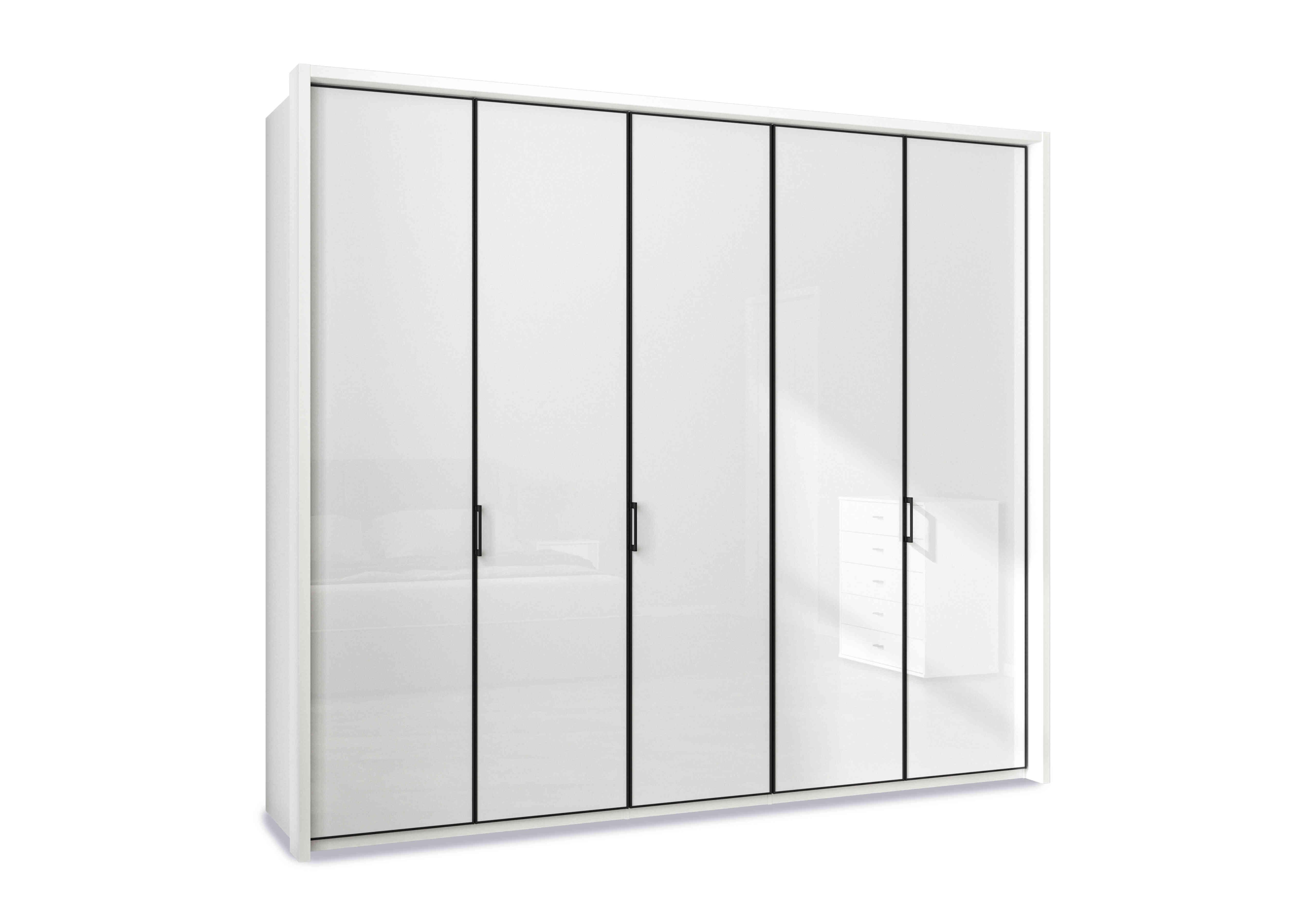 Dallas 207cm 4 Door Hinged Glass Wardrobe in Matt White on Furniture Village