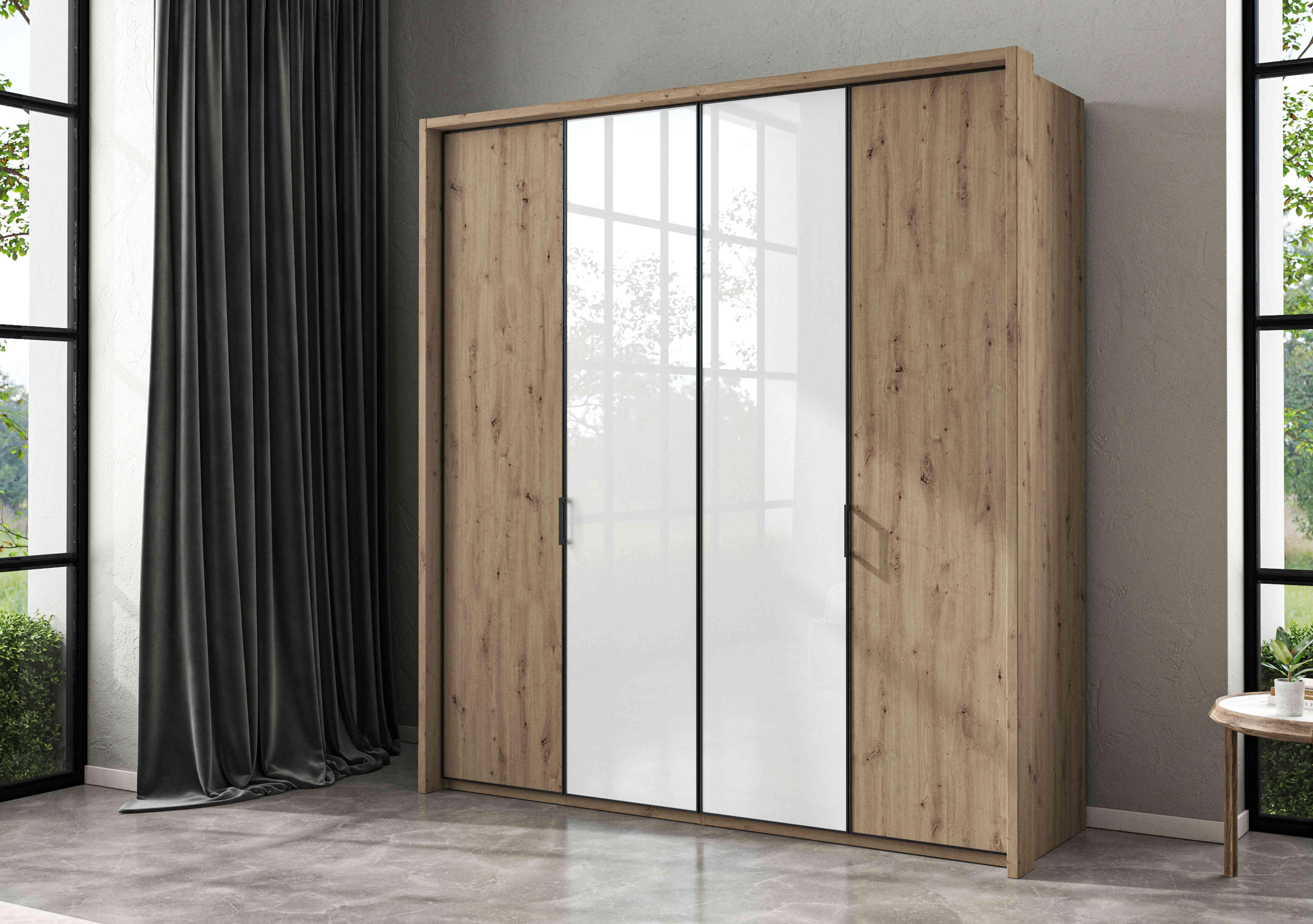 Dallas 207cm 4 Door Hinged Wardrobe with 2 Glass Doors in  on Furniture Village