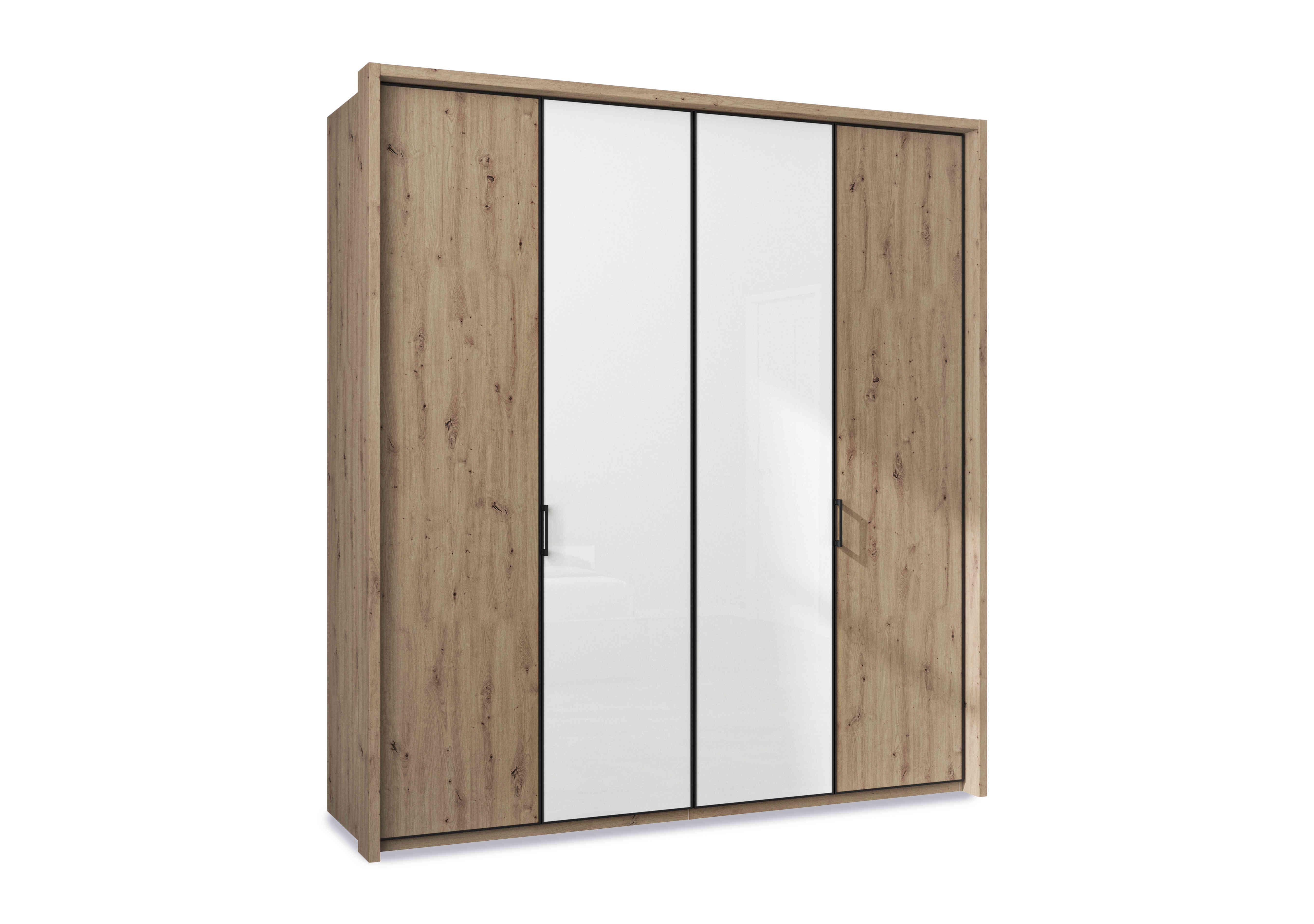 Dallas 207cm 4 Door Hinged Wardrobe with 2 Glass Doors in Bianco Oak And White on Furniture Village
