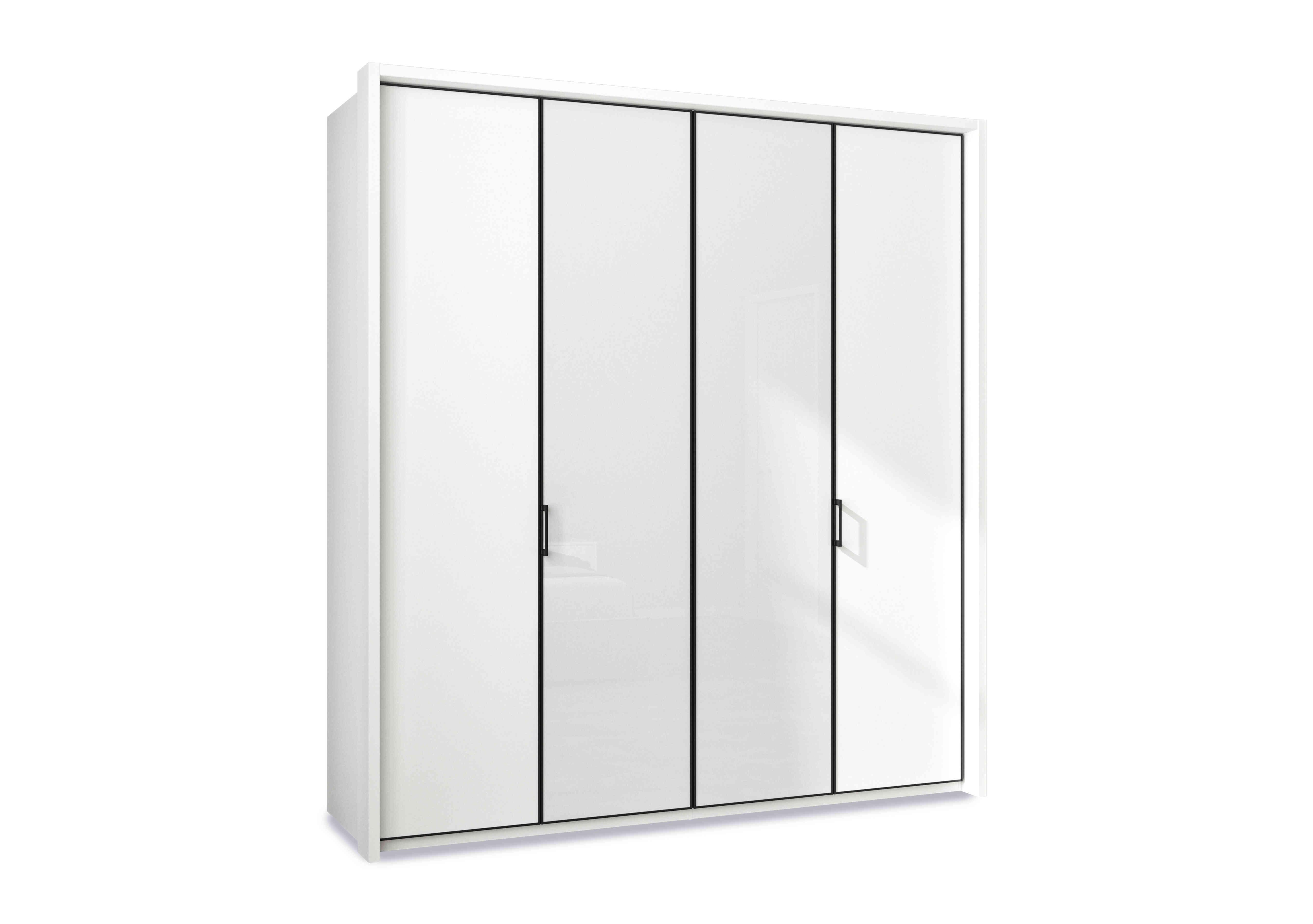 Dallas 207cm 4 Door Hinged Wardrobe with 2 Glass Doors in Matt White on Furniture Village