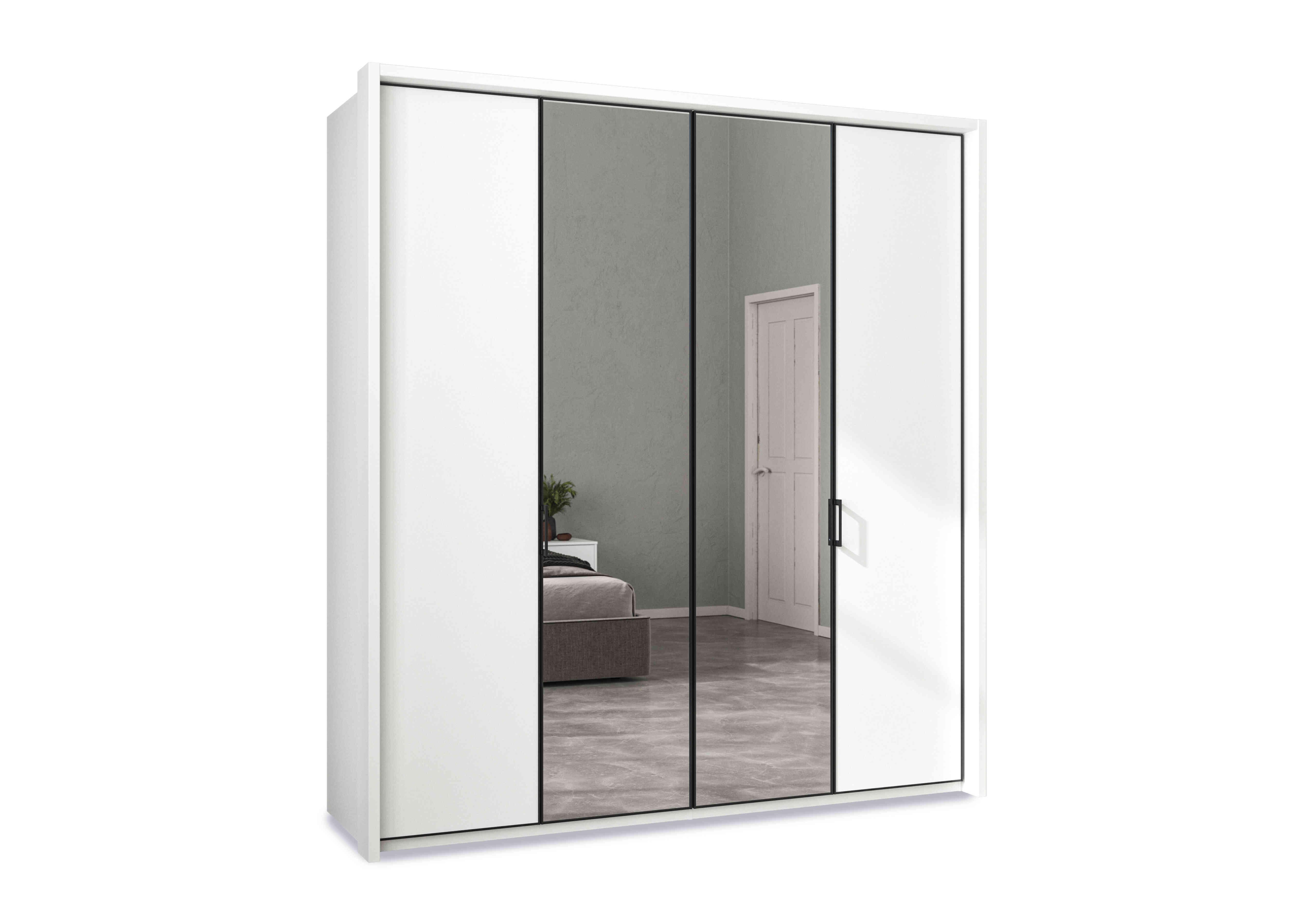 Dallas 207cm 4 Door Hinged Wardrobe with 2 Mirror Doors in Matt White on Furniture Village