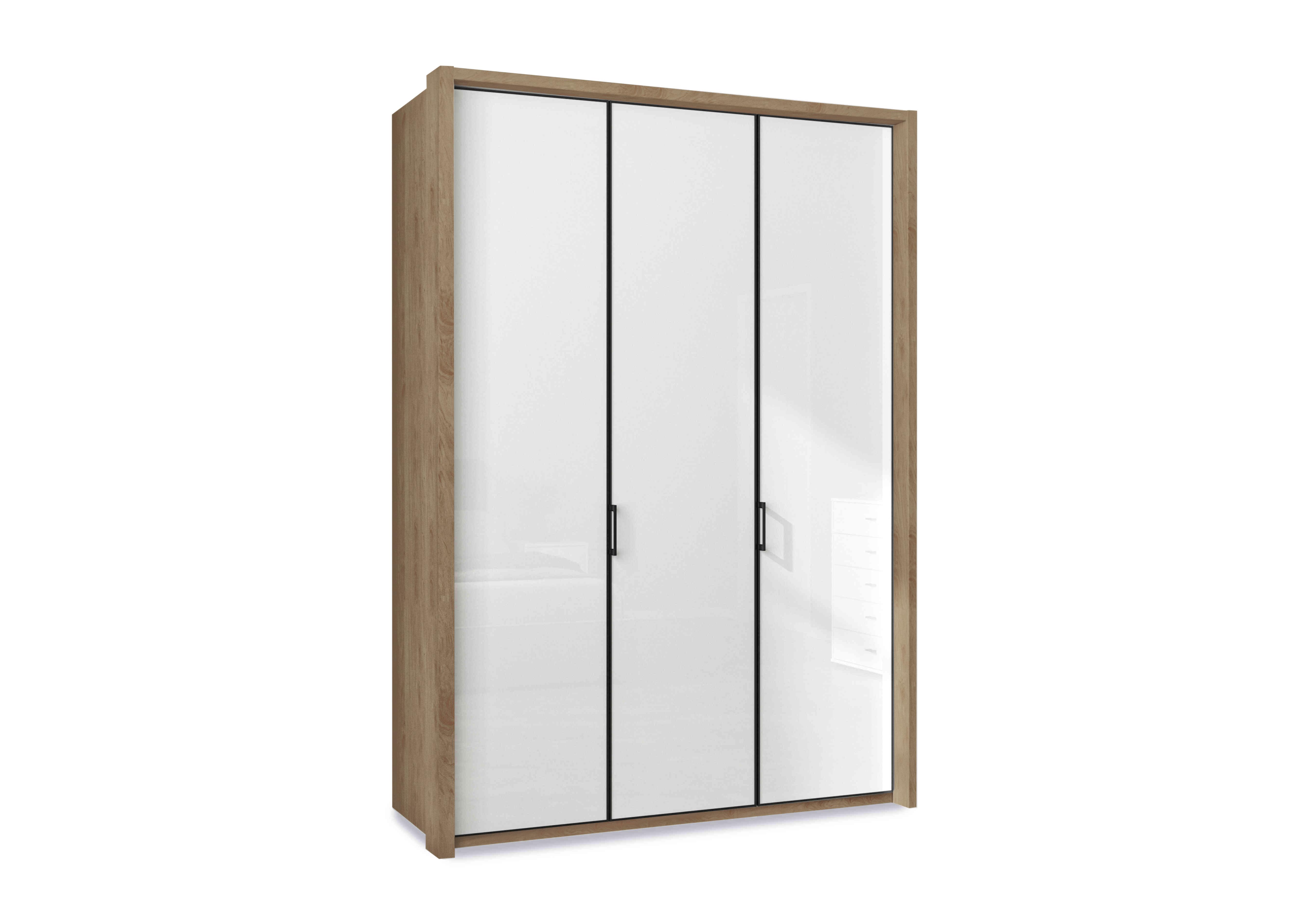 Dallas 157cm 3 Door Hinged Glass Wardrobe in Bianco Oak And White on Furniture Village