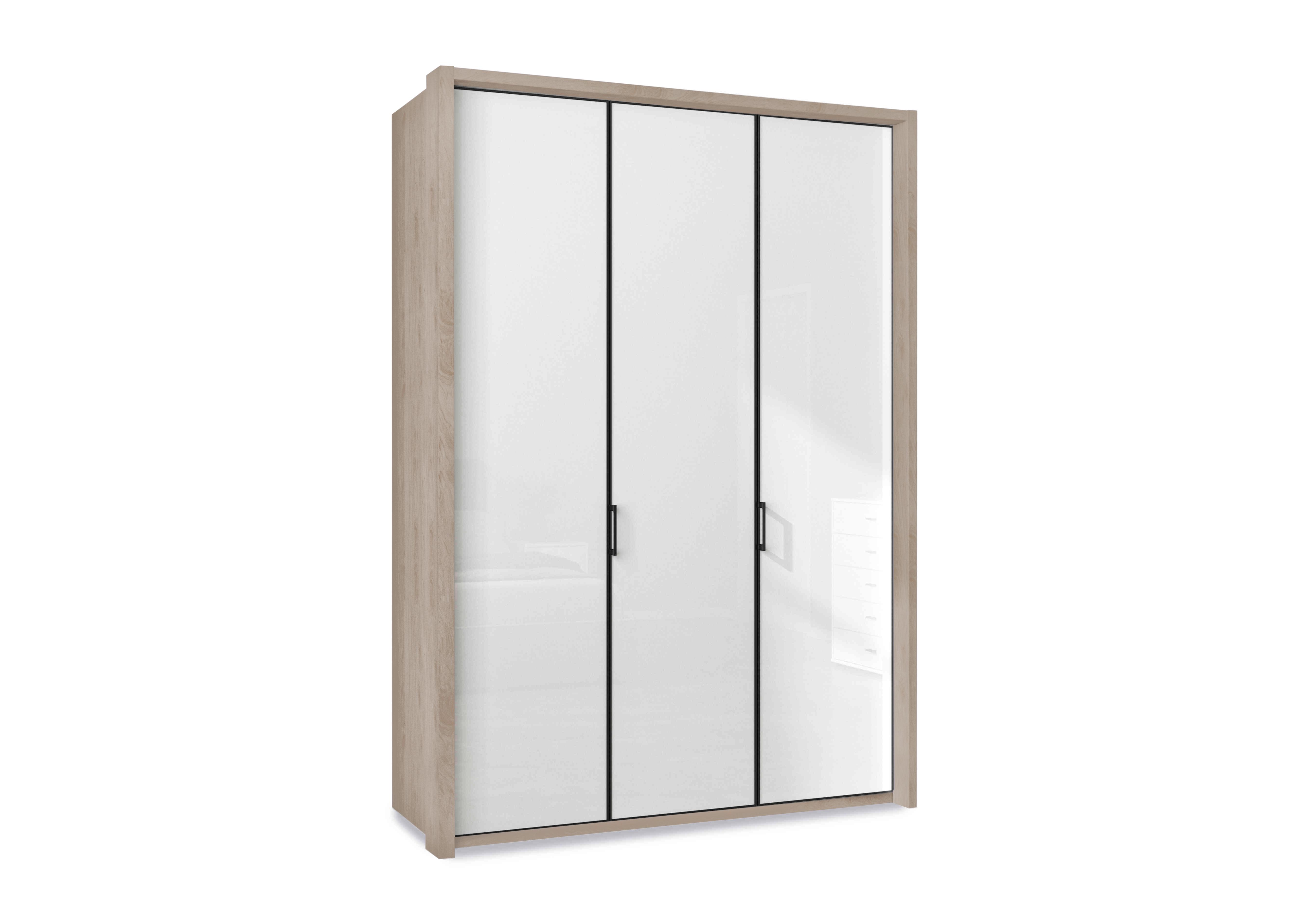 Dallas 157cm 3 Door Hinged Glass Wardrobe in Holm Oak And White on Furniture Village