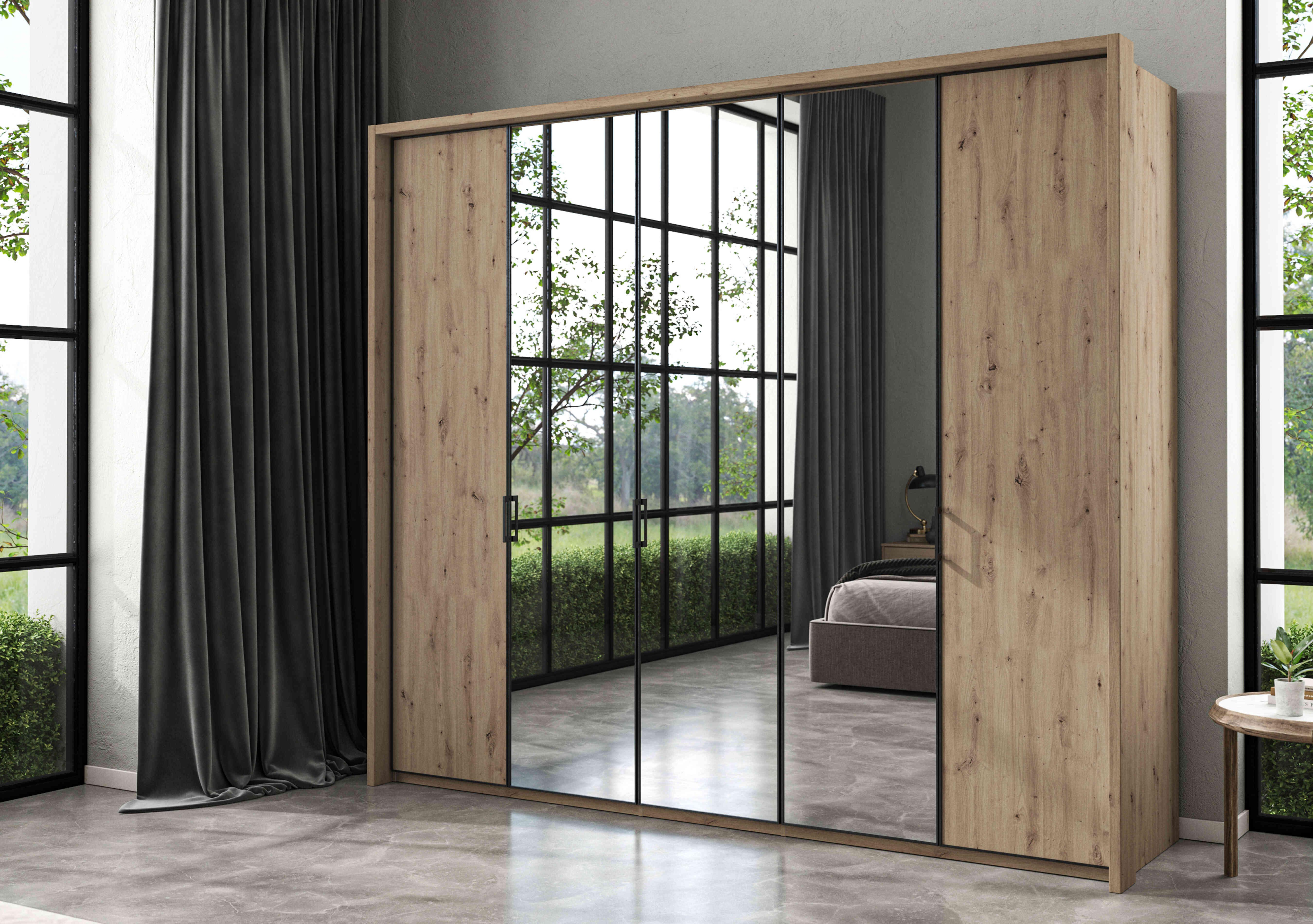 Dallas 257cm 5 Door Hinged Wardrobe with 3 Mirrors Doors in  on Furniture Village