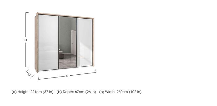 Dallas 260cm 3 Door Sliding Glass Wardrobe with Centre Mirror Door in  on Furniture Village