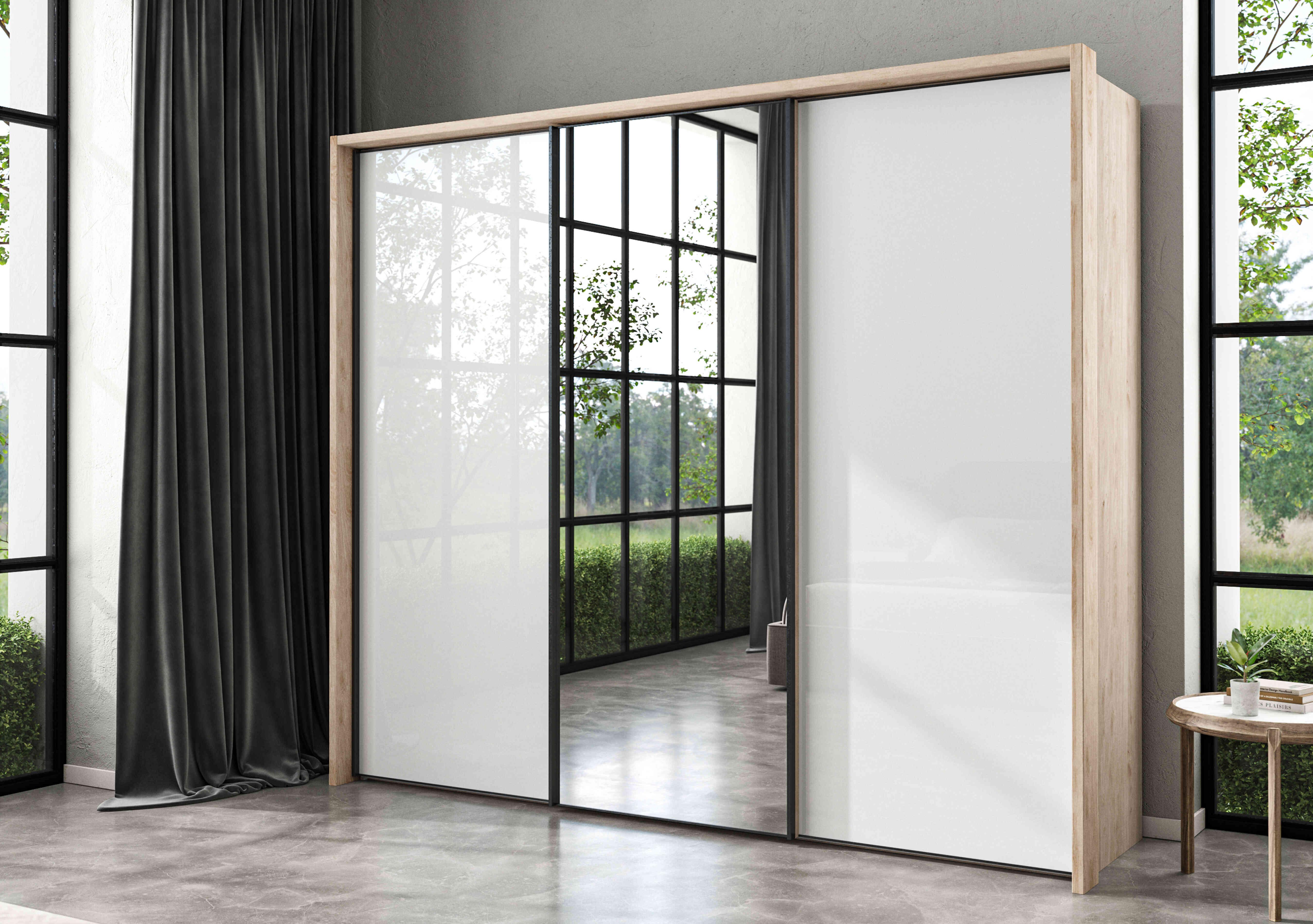 Dallas 260cm 3 Door Sliding Glass Wardrobe with Centre Mirror Door in  on Furniture Village
