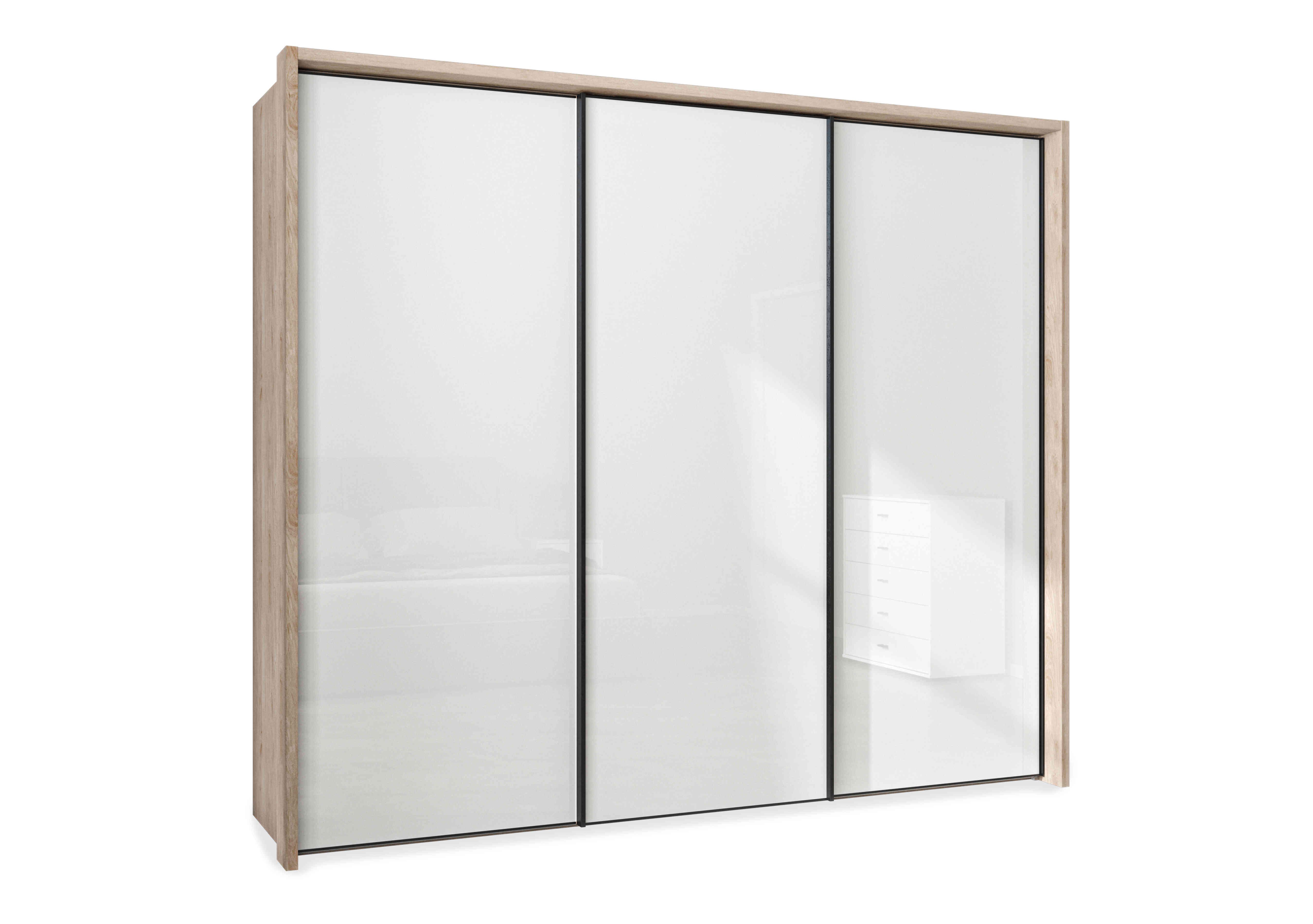 Dallas 260cm 3 Door Sliding Glass Wardrobe in Holm Oak And White on Furniture Village