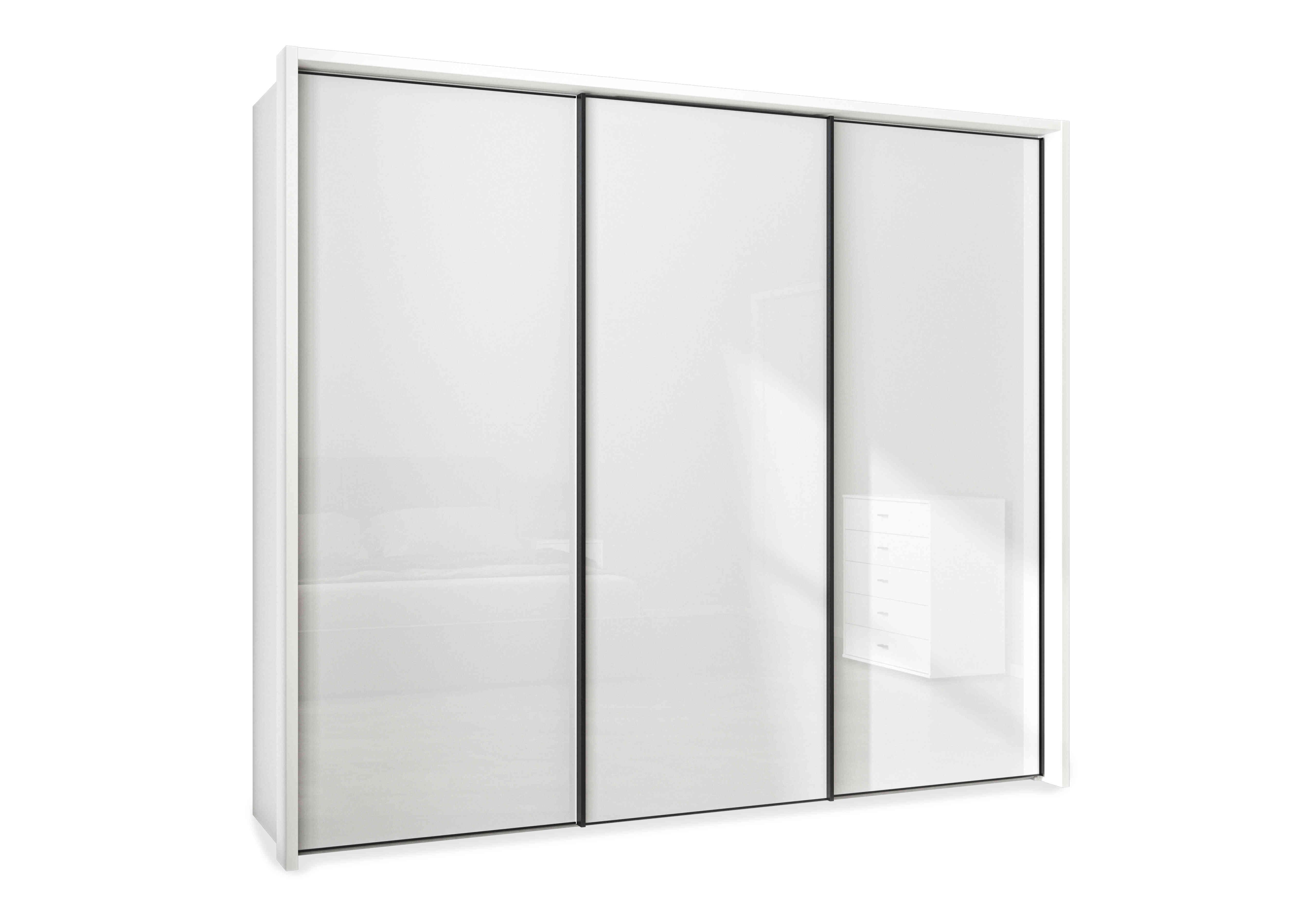 Dallas 260cm 3 Door Sliding Glass Wardrobe in Matt White on Furniture Village