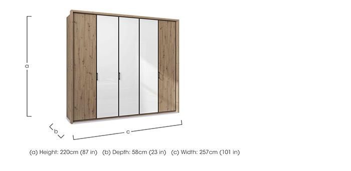 Dallas 257cm 5 Door Hinged Wardrobe with 3 Glass Doors in  on Furniture Village