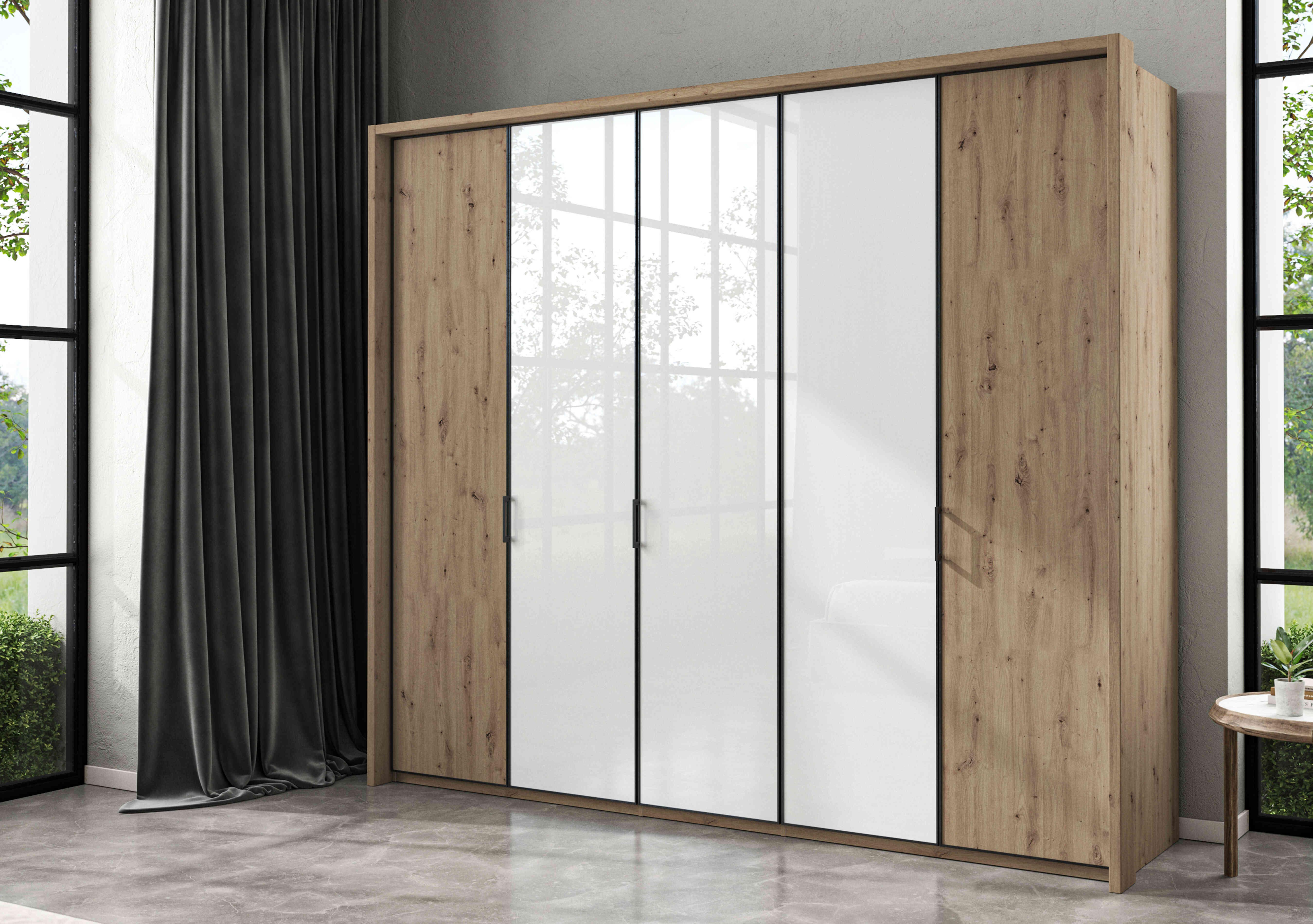 Dallas 257cm 5 Door Hinged Wardrobe with 3 Glass Doors in  on Furniture Village