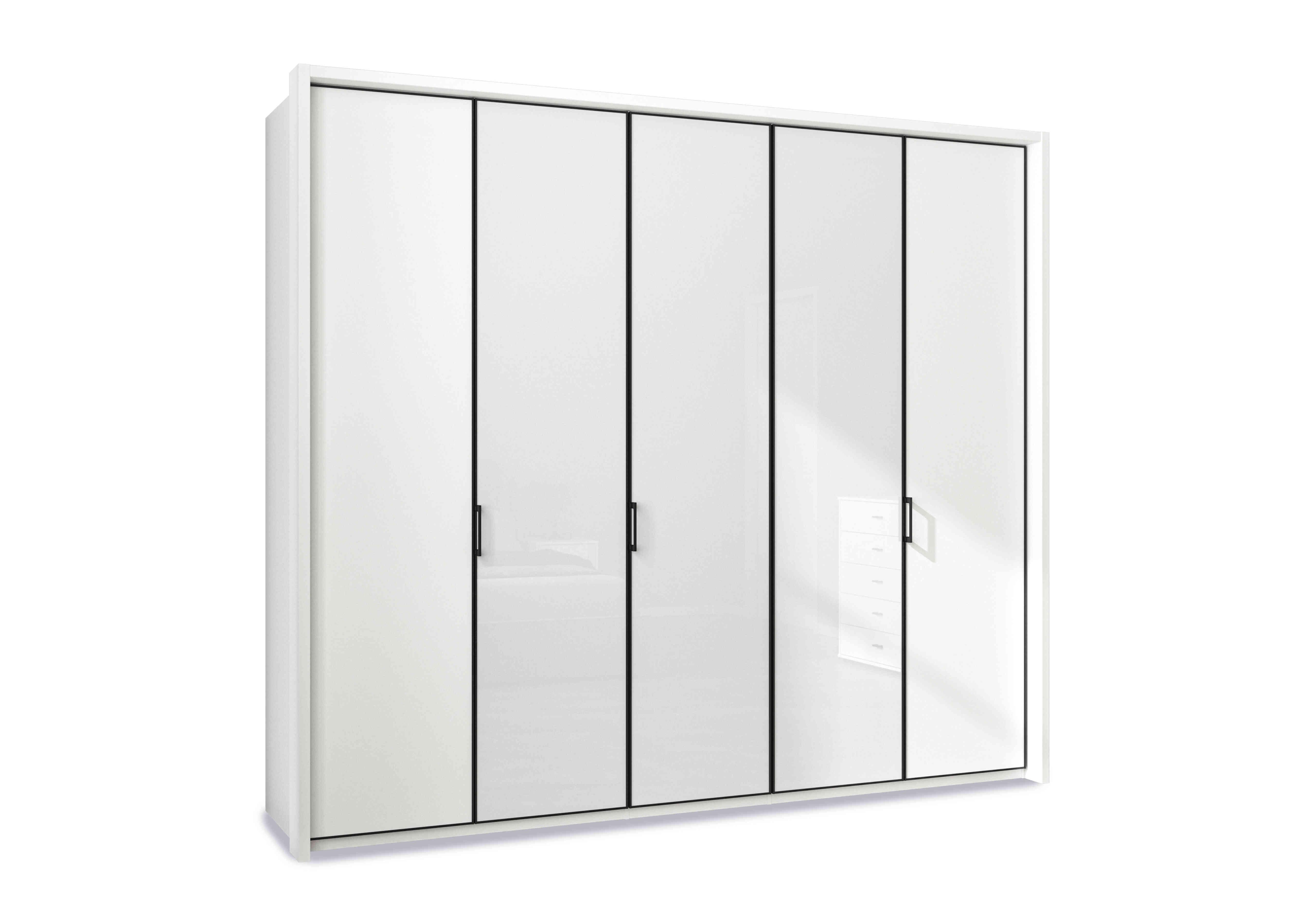 Dallas 257cm 5 Door Hinged Wardrobe with 3 Glass Doors in Matt White on Furniture Village