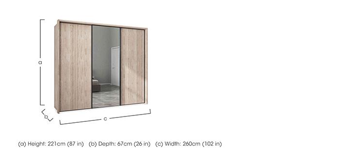 Dallas 260cm 3 Door Sliding Wardrobe with Centre Mirror Door in  on Furniture Village