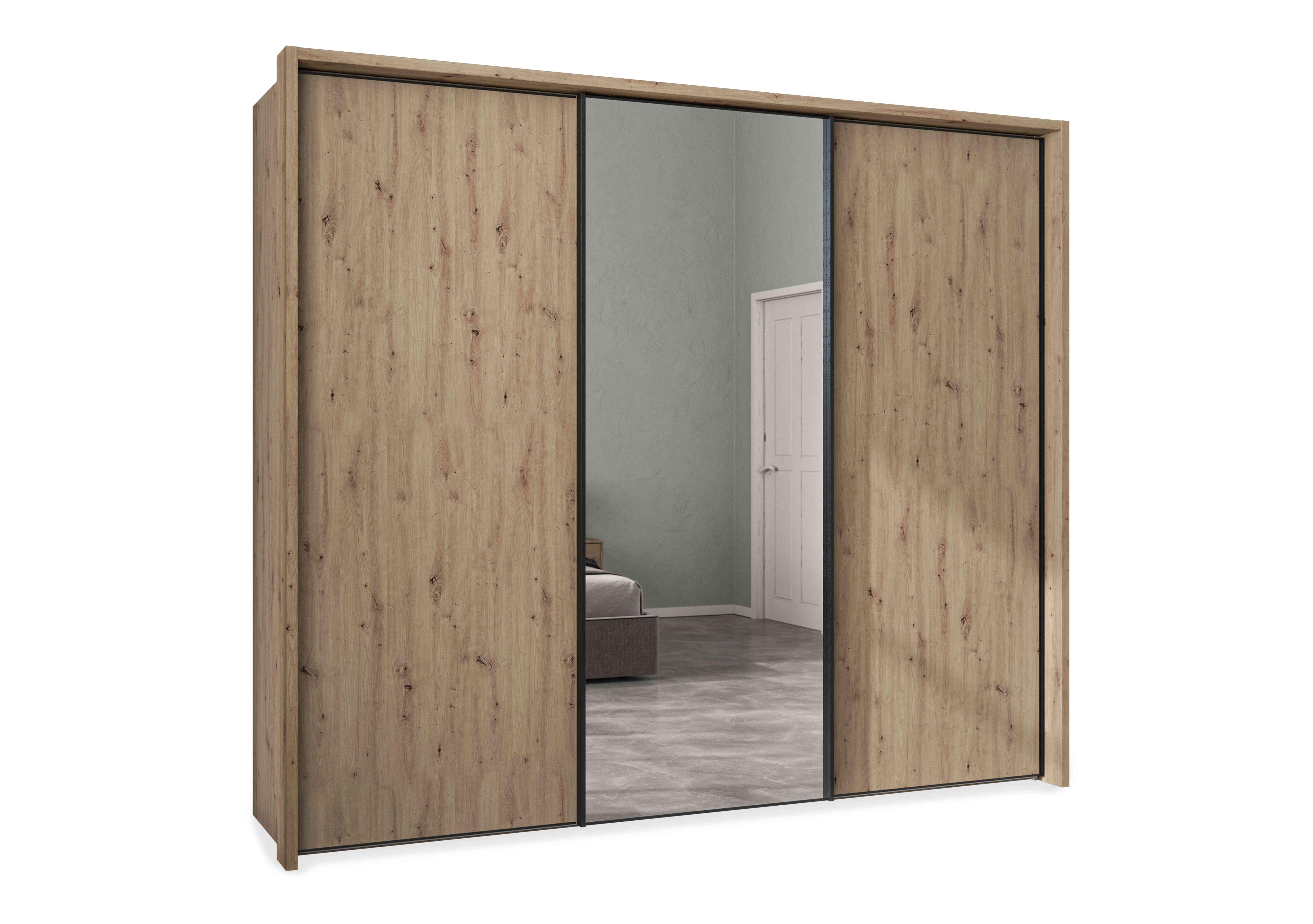 Dallas 260cm 3 Door Sliding Wardrobe with Centre Mirror Door in Bianco Oak on Furniture Village