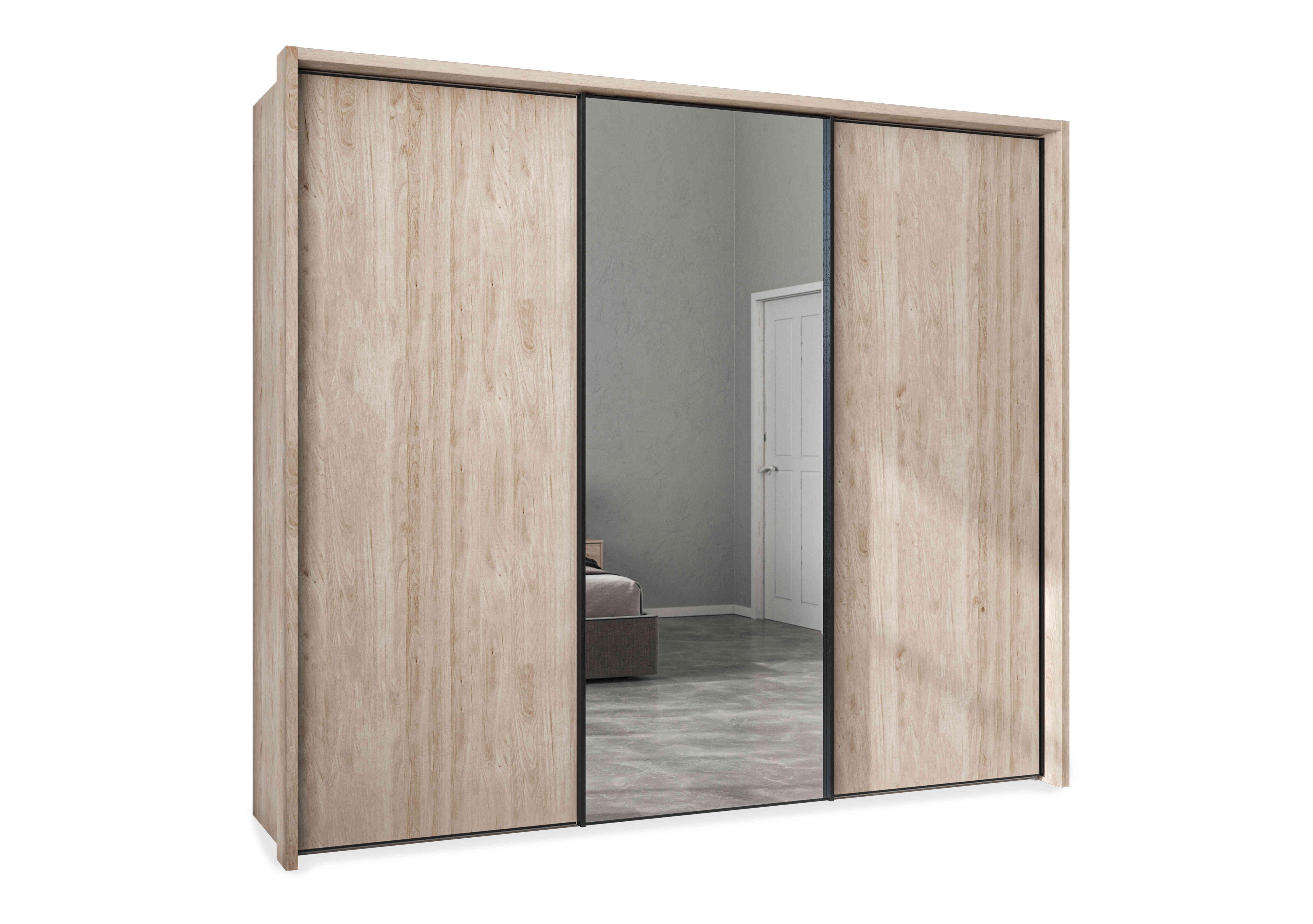 Dallas 260cm 3 Door Sliding Wardrobe with Centre Mirror Door in Holm Oak on Furniture Village