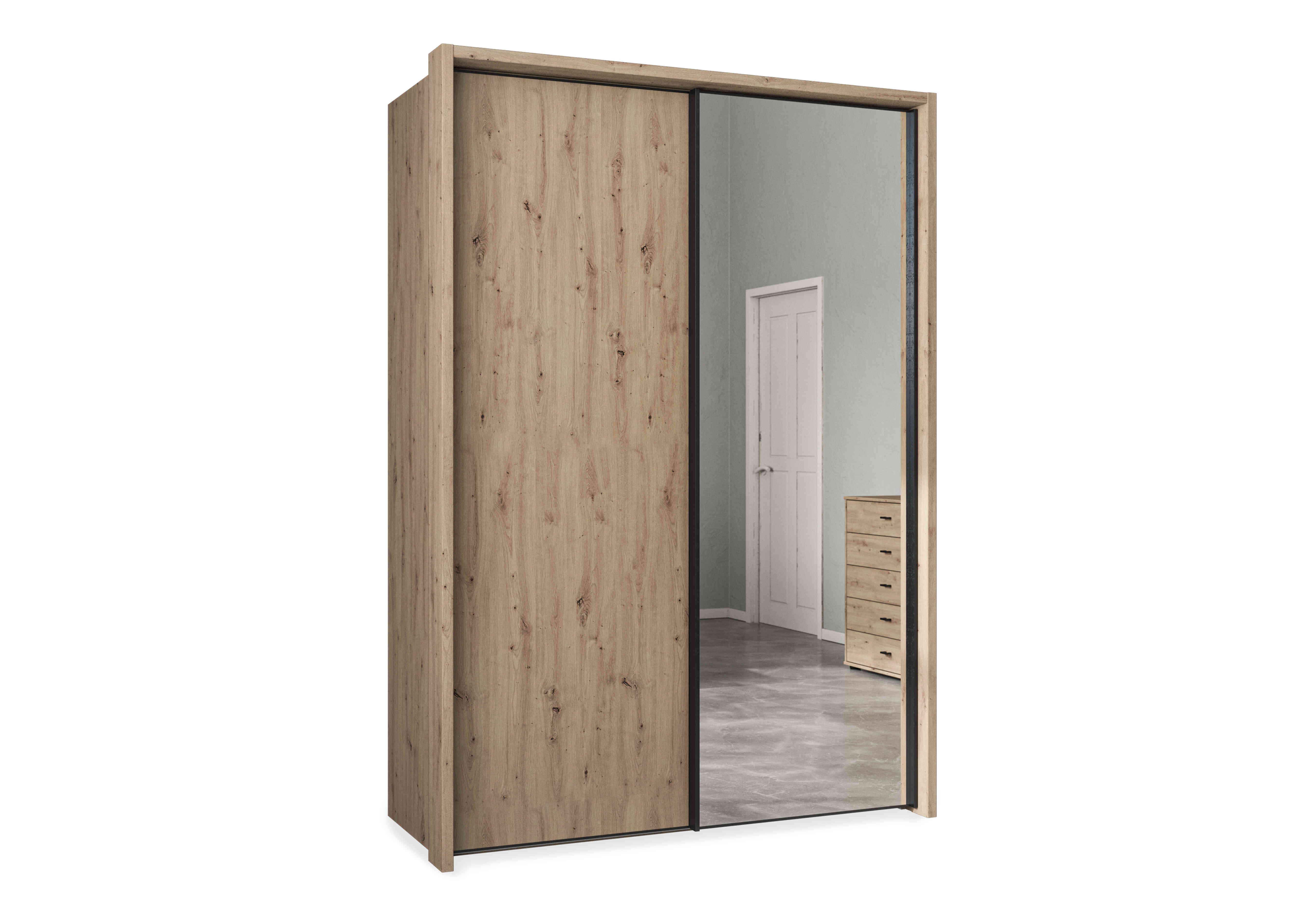 Dallas 160cm 2 Door Sliding Wardrobe with Mirror Door in Bianco Oak on Furniture Village