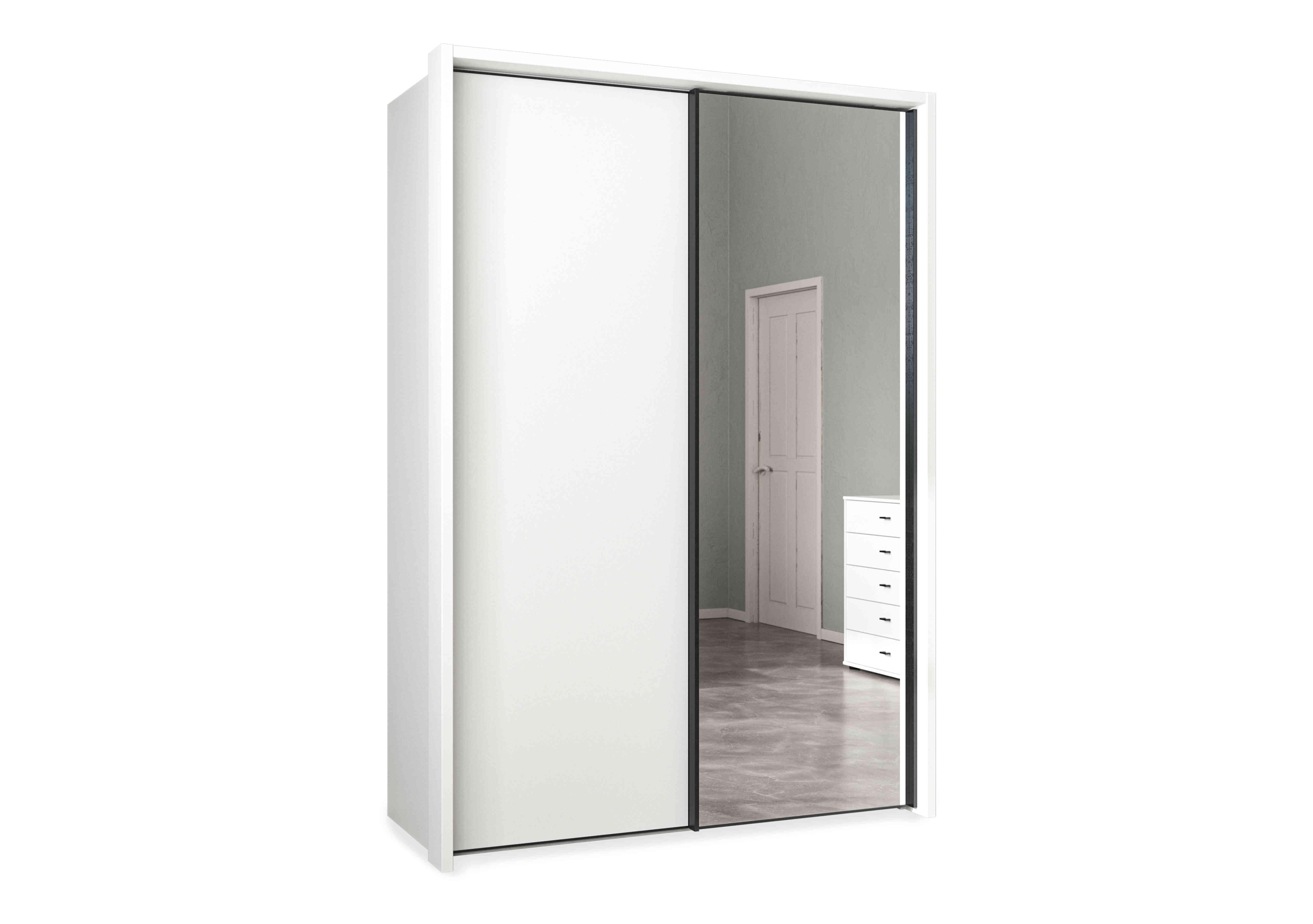 Dallas 160cm 2 Door Sliding Wardrobe with Mirror Door in Matt White on Furniture Village