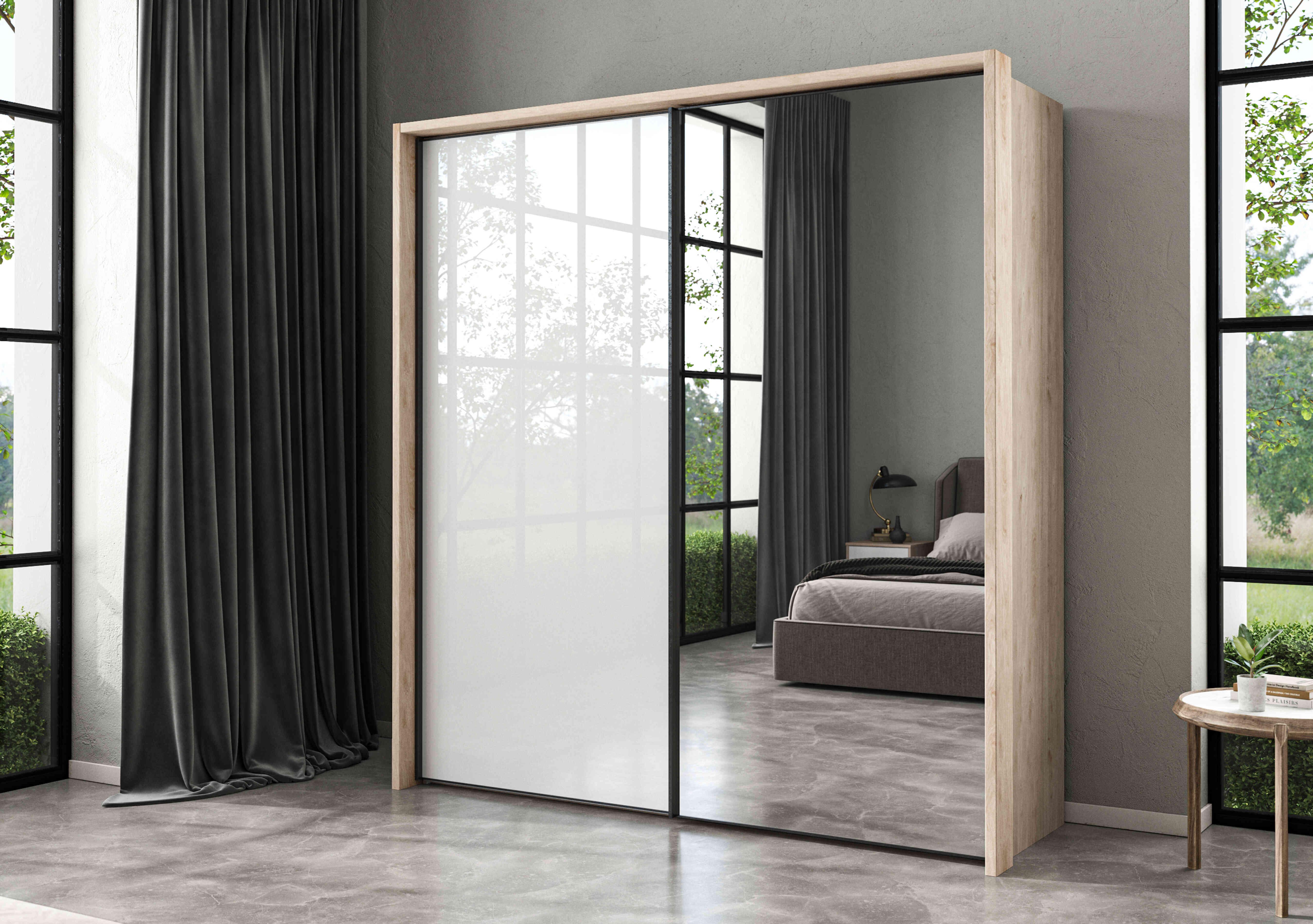 Dallas 210cm 2 Door Sliding Glass Wardrobe with Mirror Door in  on Furniture Village