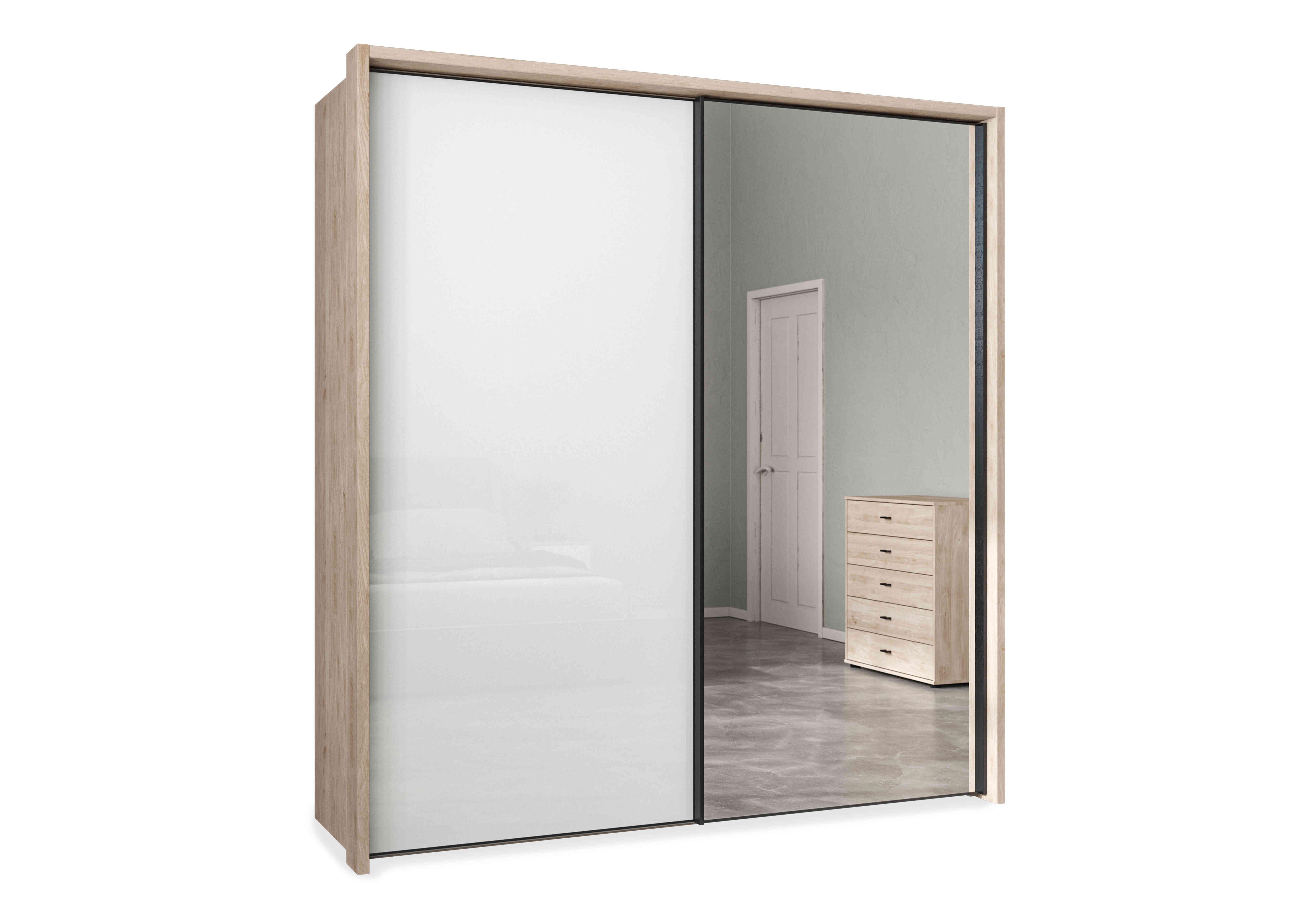 Dallas 210cm 2 Door Sliding Glass Wardrobe with Mirror Door in Holm Oak And White on Furniture Village