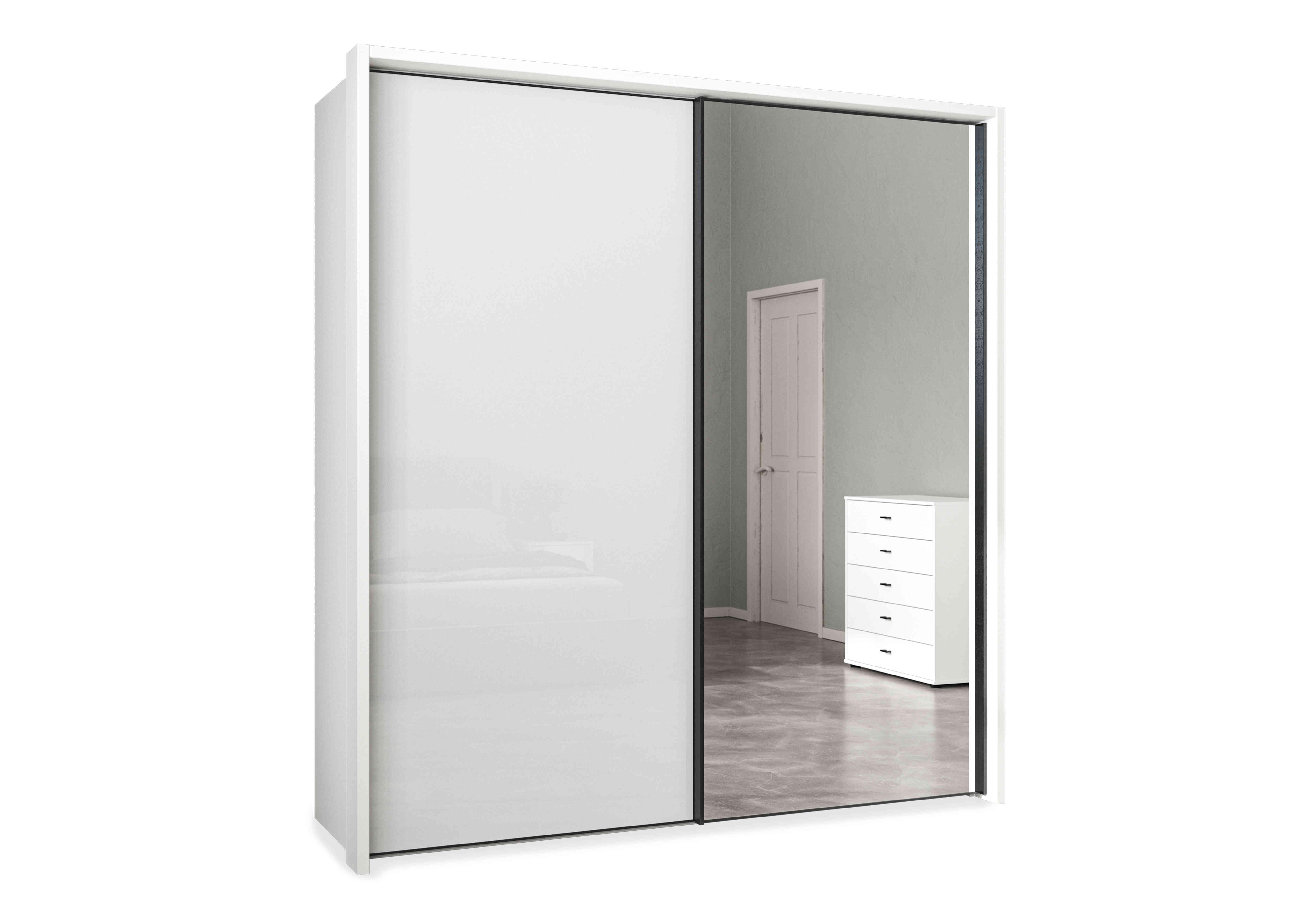 Dallas 210cm 2 Door Sliding Glass Wardrobe with Mirror Door in Matt White on Furniture Village