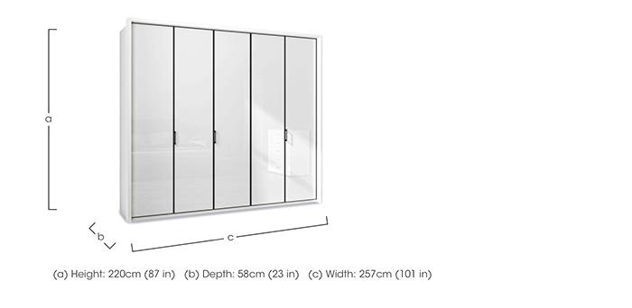 Dallas 257cm 5 Door Hinged Glass Wardrobe in  on Furniture Village