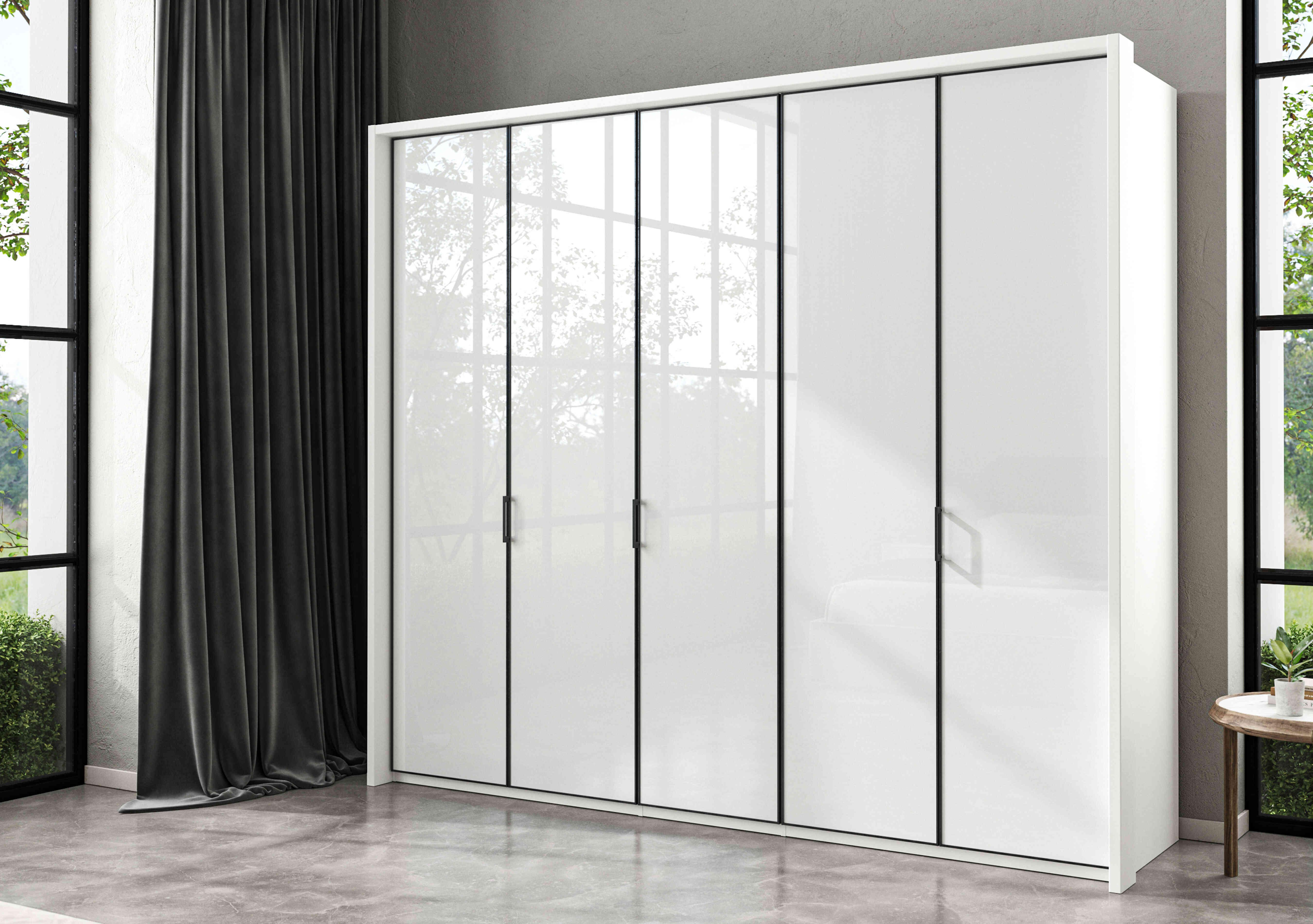 Dallas 257cm 5 Door Hinged Glass Wardrobe in  on Furniture Village