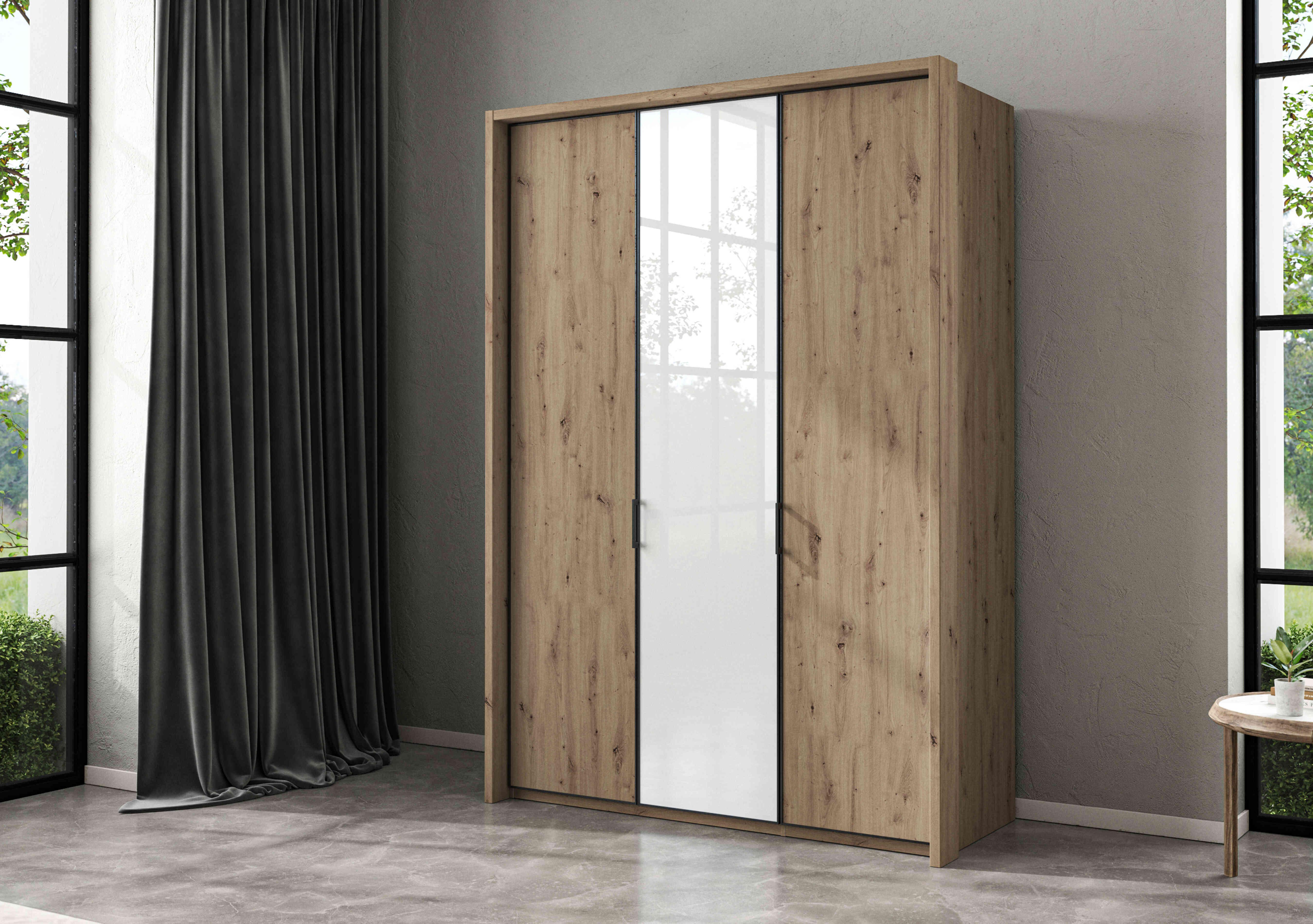 Dallas 157cm 3 Door Hinged Wardrobe with Centre Glass Door in  on Furniture Village