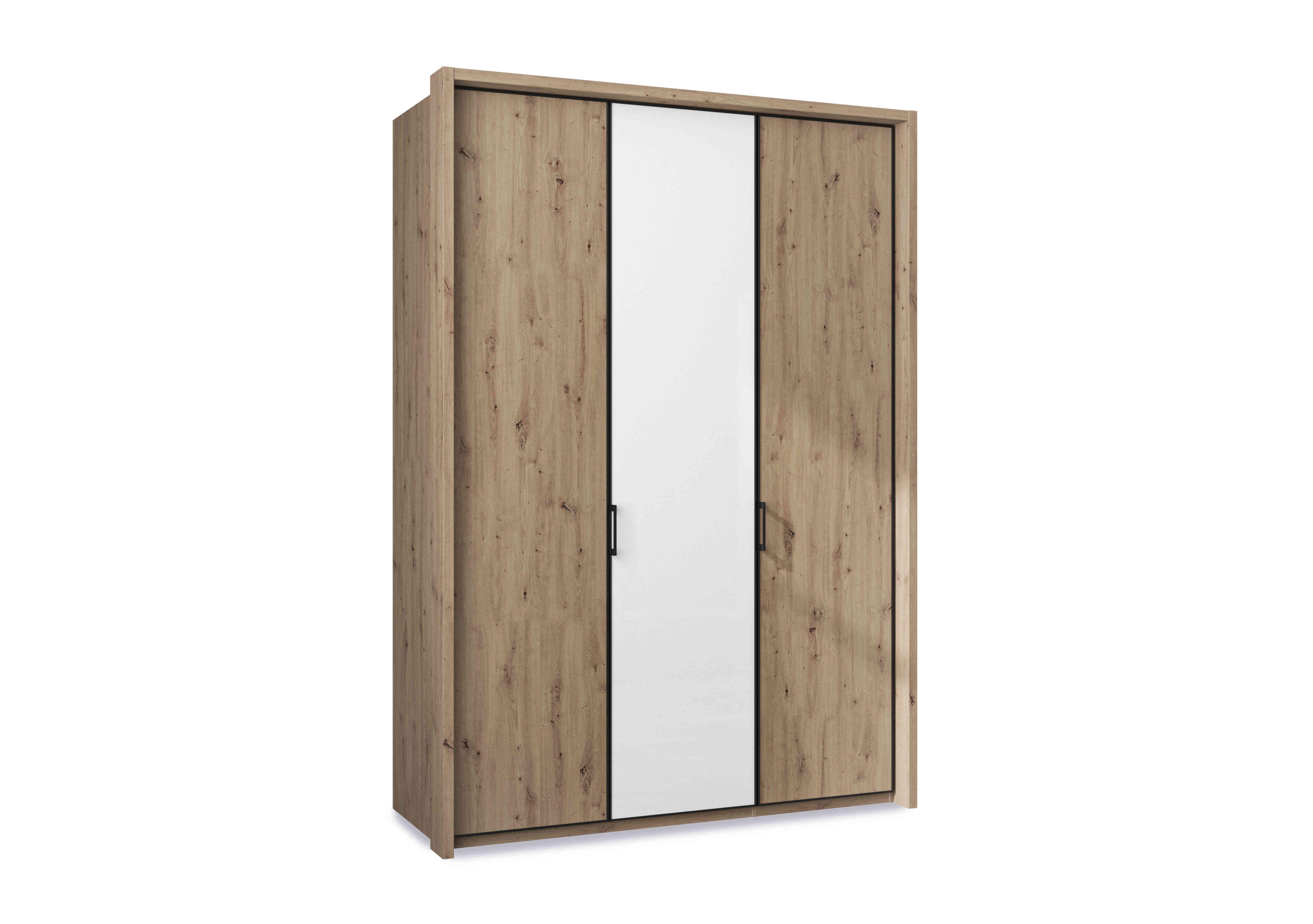 Dallas 157cm 3 Door Hinged Wardrobe with Centre Glass Door in Bianco Oak And White on Furniture Village