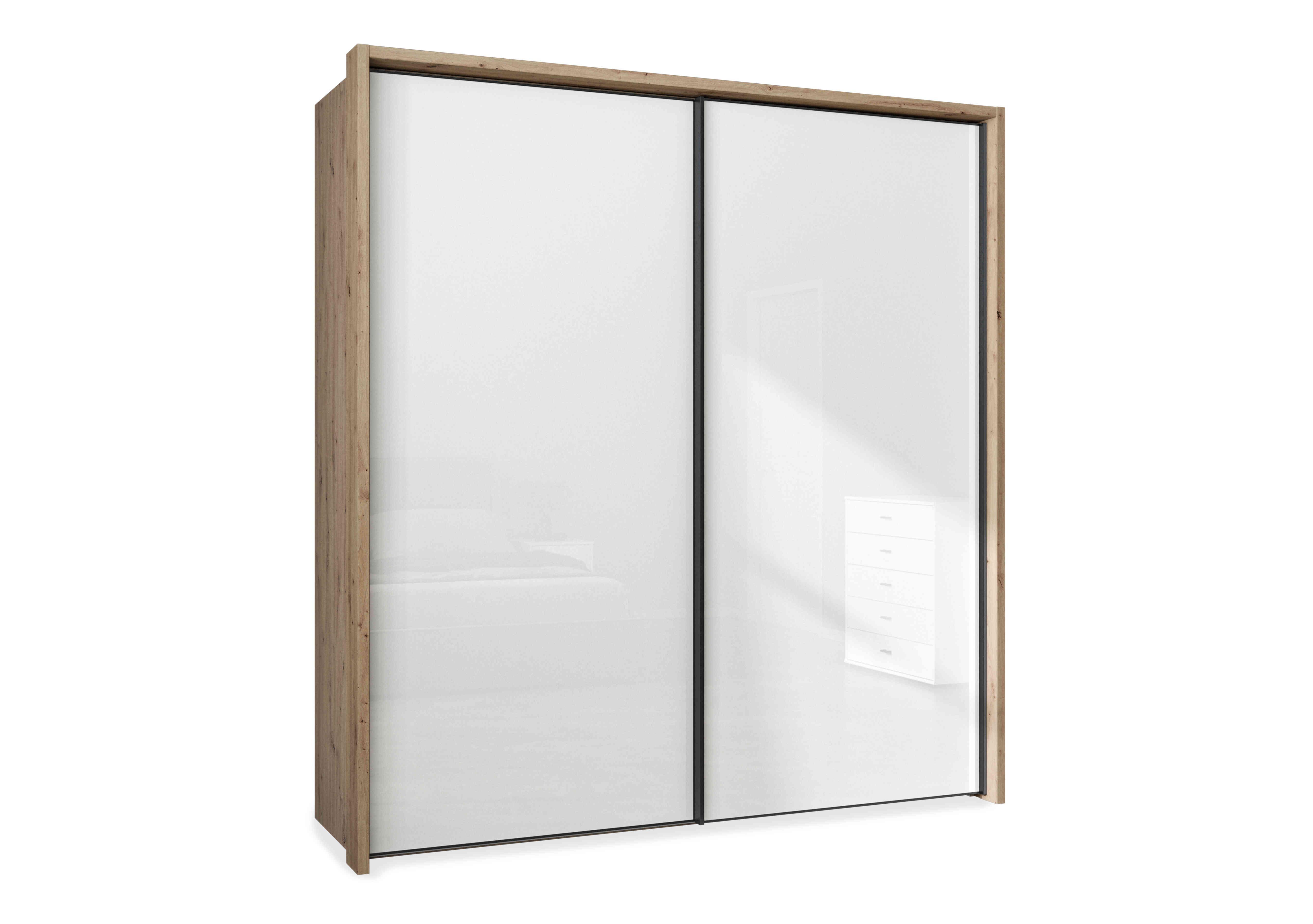 Dallas 210cm 2 Door Sliding Glass Wardrobe in Bianco Oak And White on Furniture Village