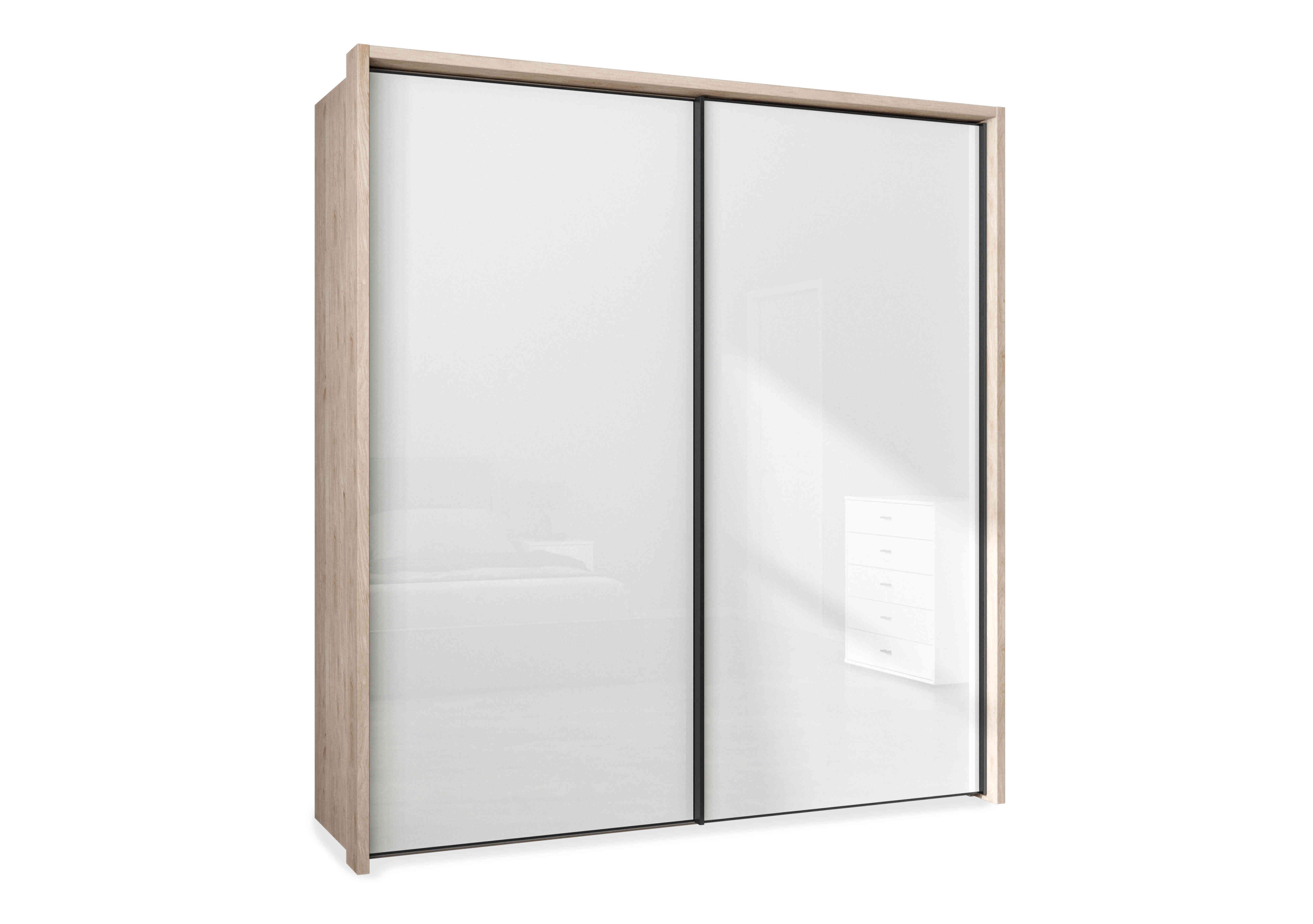 Dallas 210cm 2 Door Sliding Glass Wardrobe in Holm Oak And White on Furniture Village