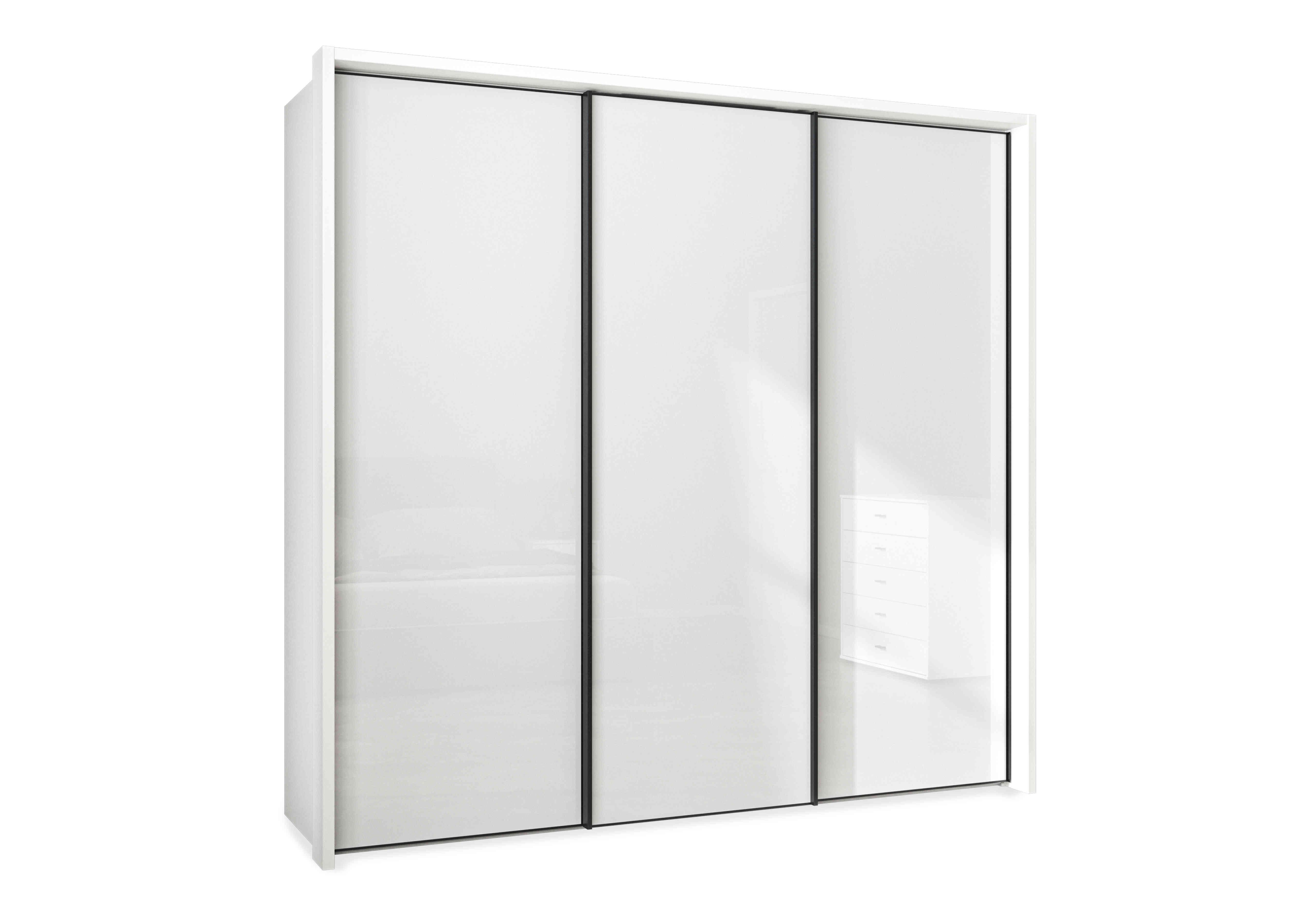 Dallas 235cm 3 Door Sliding Glass Wardrobe in Matt White on Furniture Village