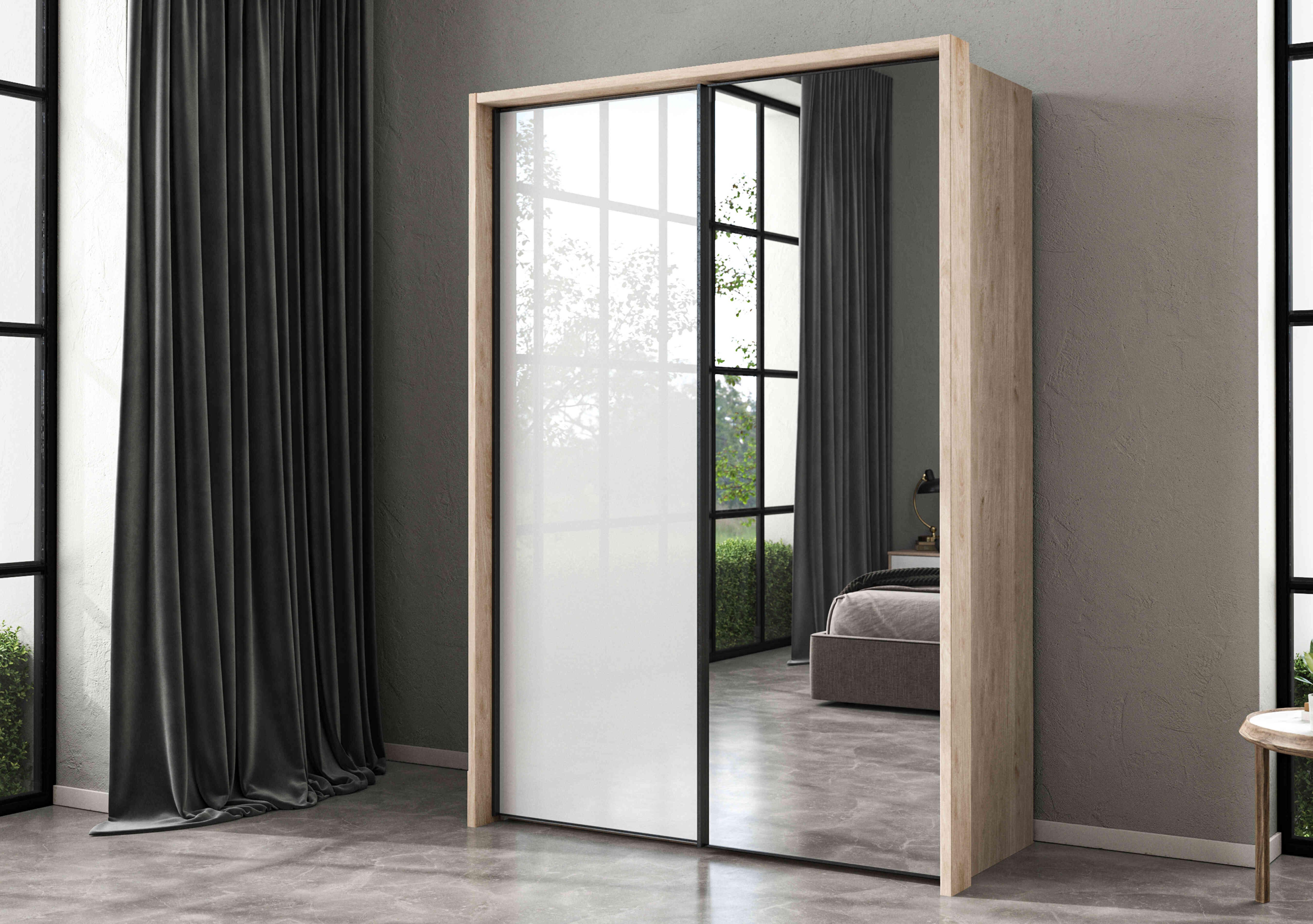 Dallas 160cm 2 Door Sliding Glass Wardrobe with Mirror Door in  on Furniture Village