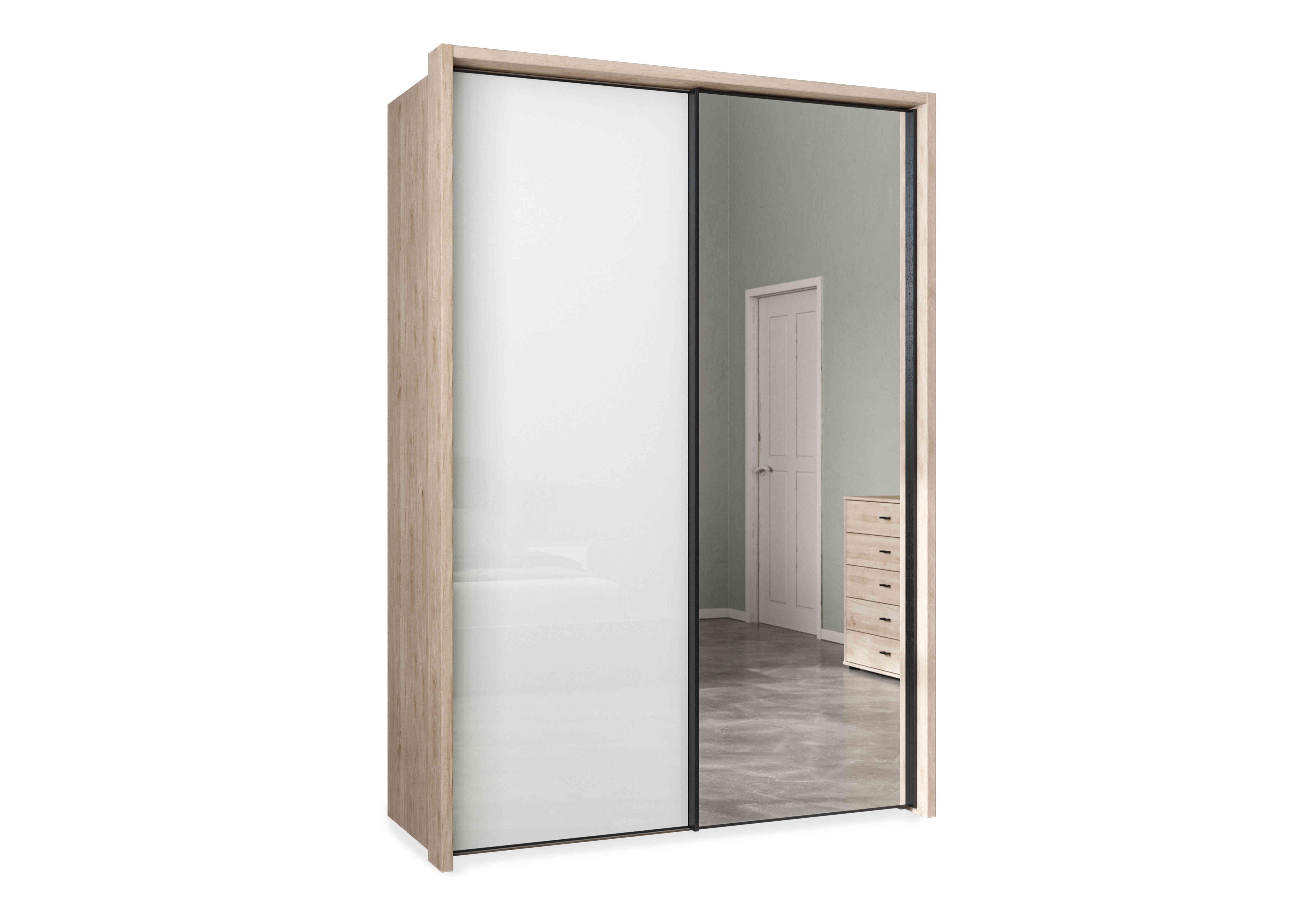 Dallas 160cm 2 Door Sliding Glass Wardrobe with Mirror Door in Holm Oak And White on Furniture Village