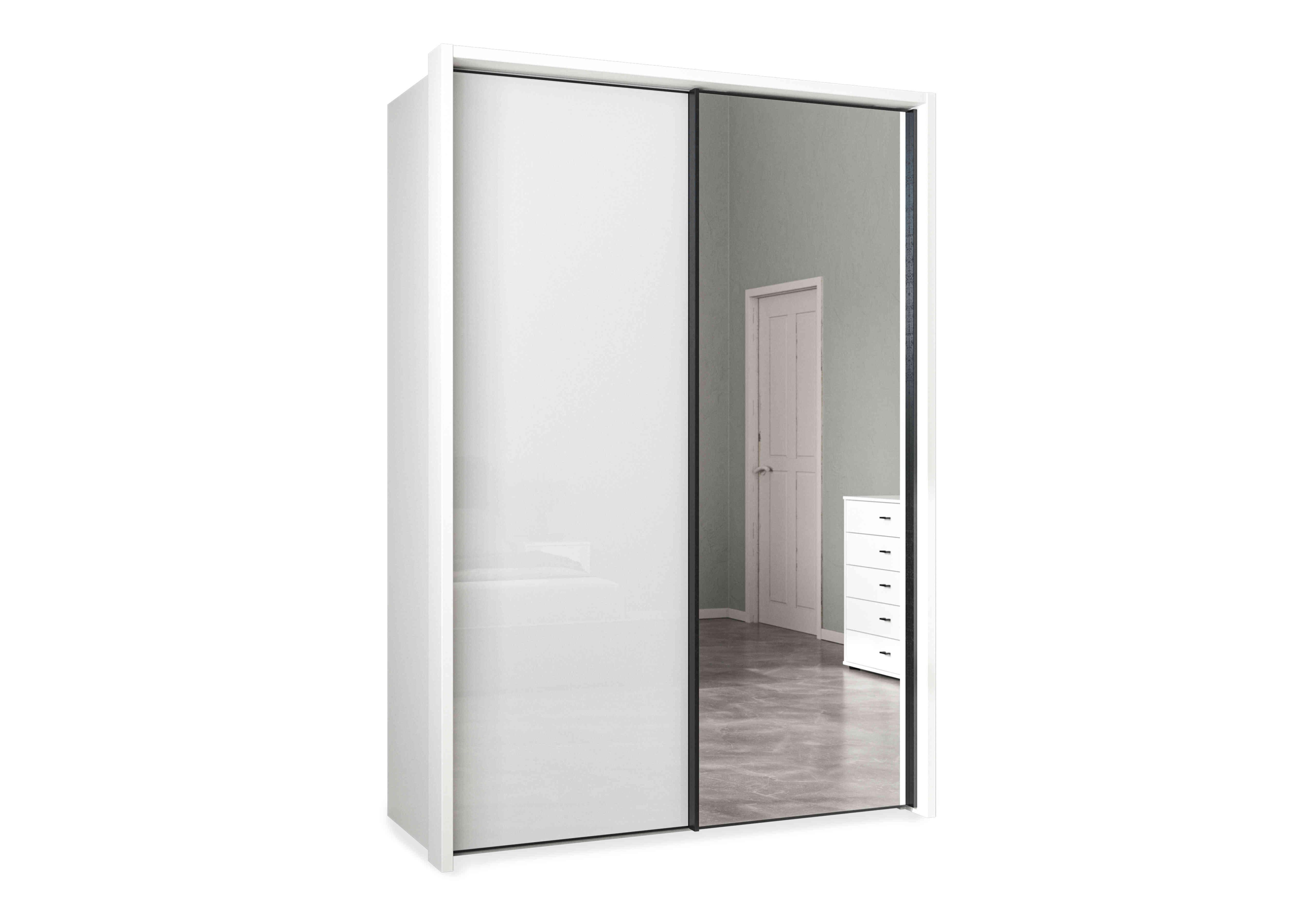 Dallas 160cm 2 Door Sliding Glass Wardrobe with Mirror Door in Matt White on Furniture Village