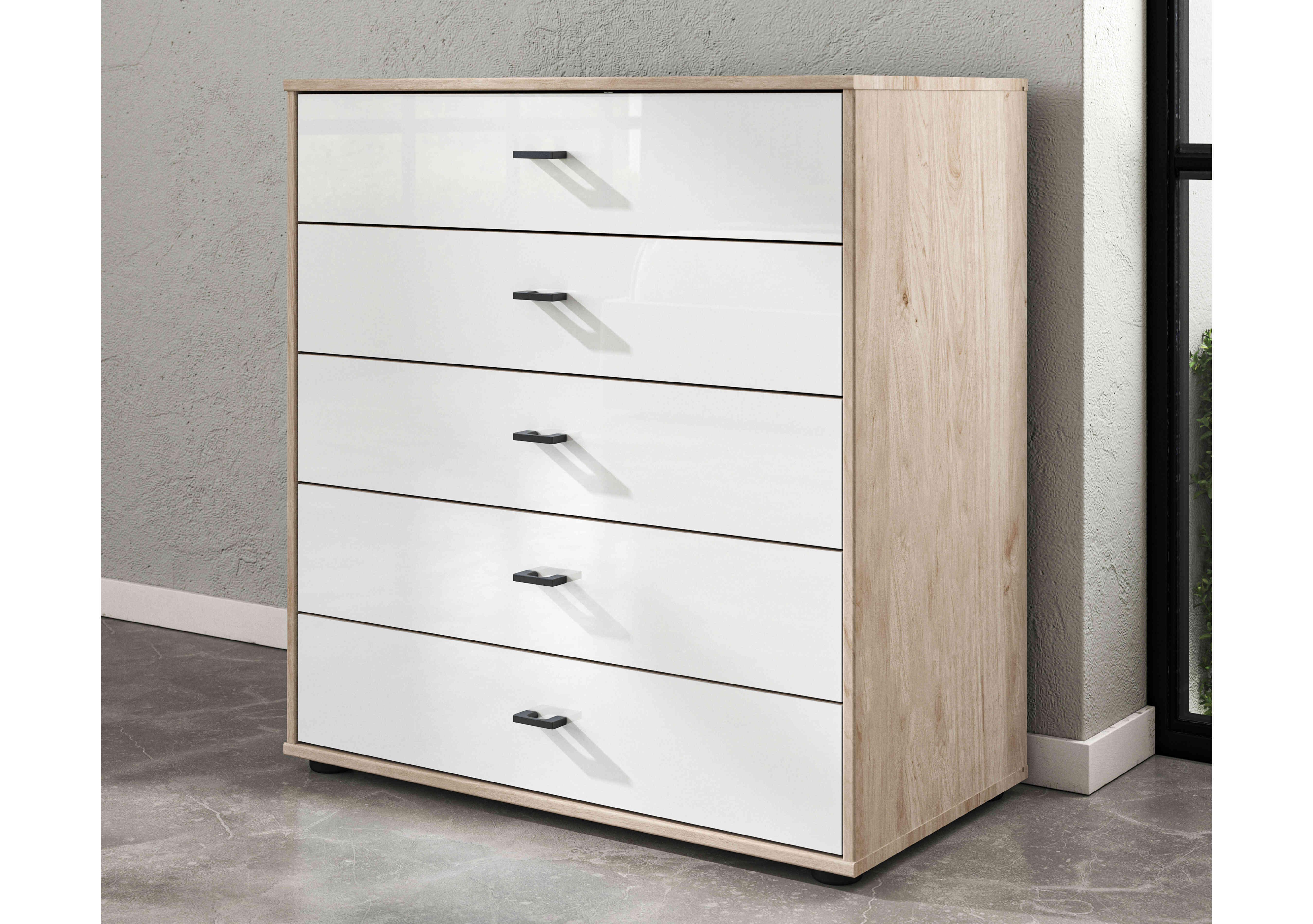 Dallas 80cm 5 Drawer Glass Chest in  on Furniture Village